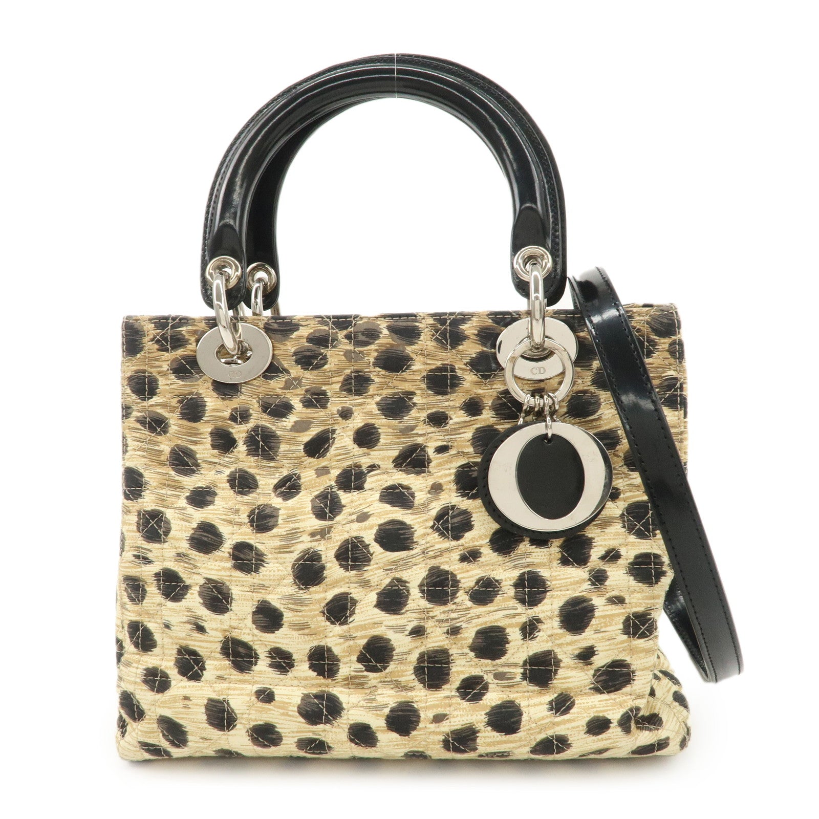 Christian Dior Lady Dior Cannage Nylon 2Way Bag Hand Bag Leopard Used