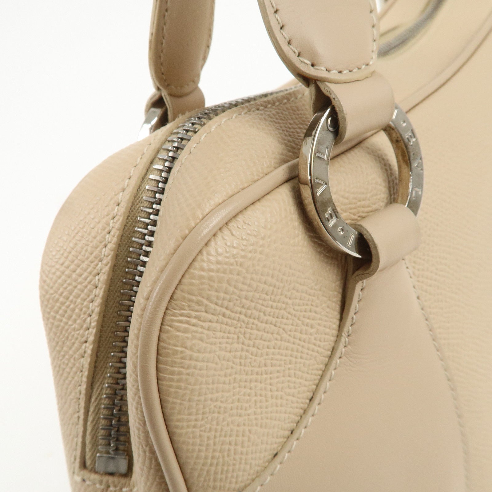 BVLGARI Logo Leather Hand Bag Shoulder Bag Beige