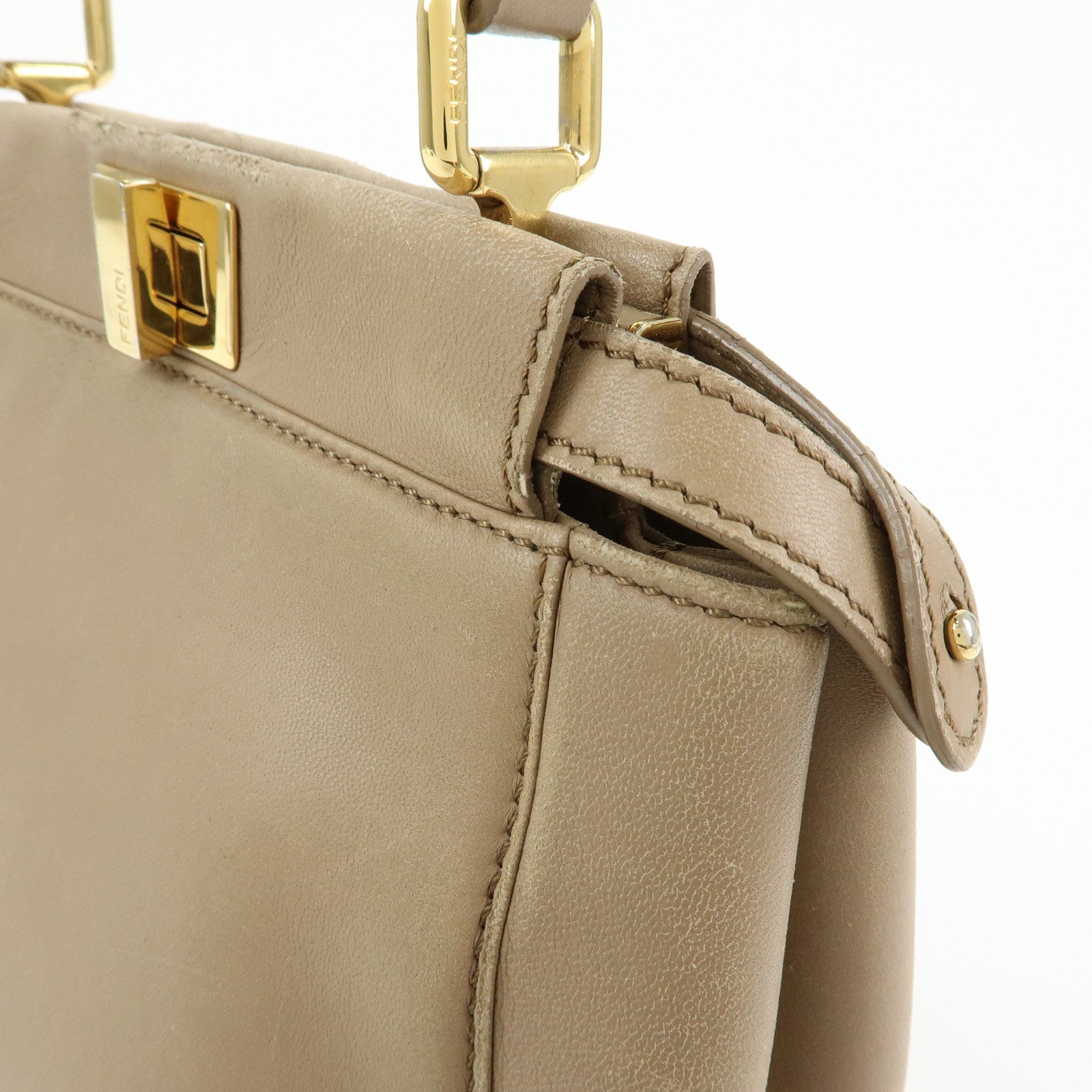 FENDI Mini Peekaboo Leather 2Way Shoulder Bag Hand Bag Beige 8BN244