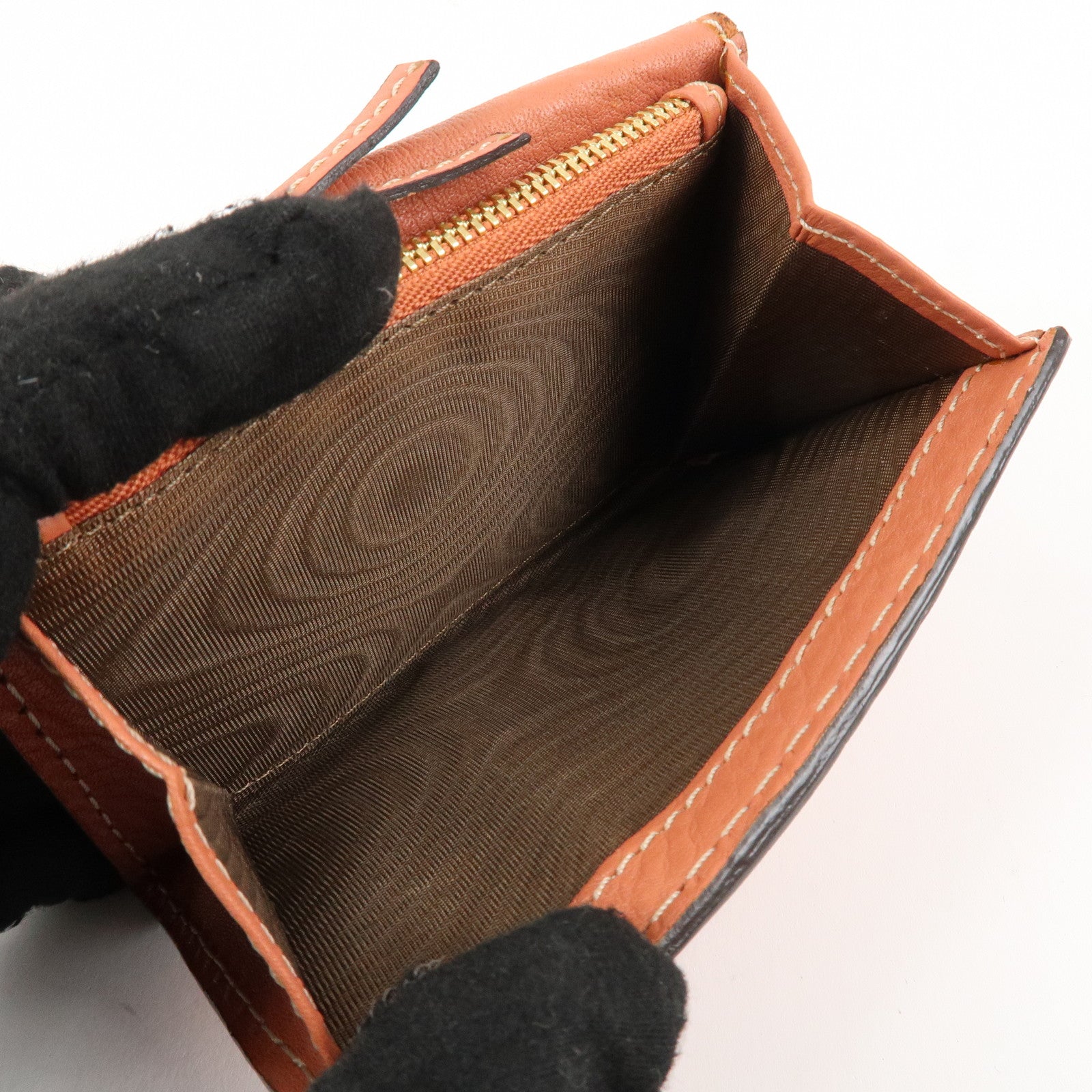 Chloe Leather Marcy Bi-fold Coin Case Card Case Orange Gold Hardware Used