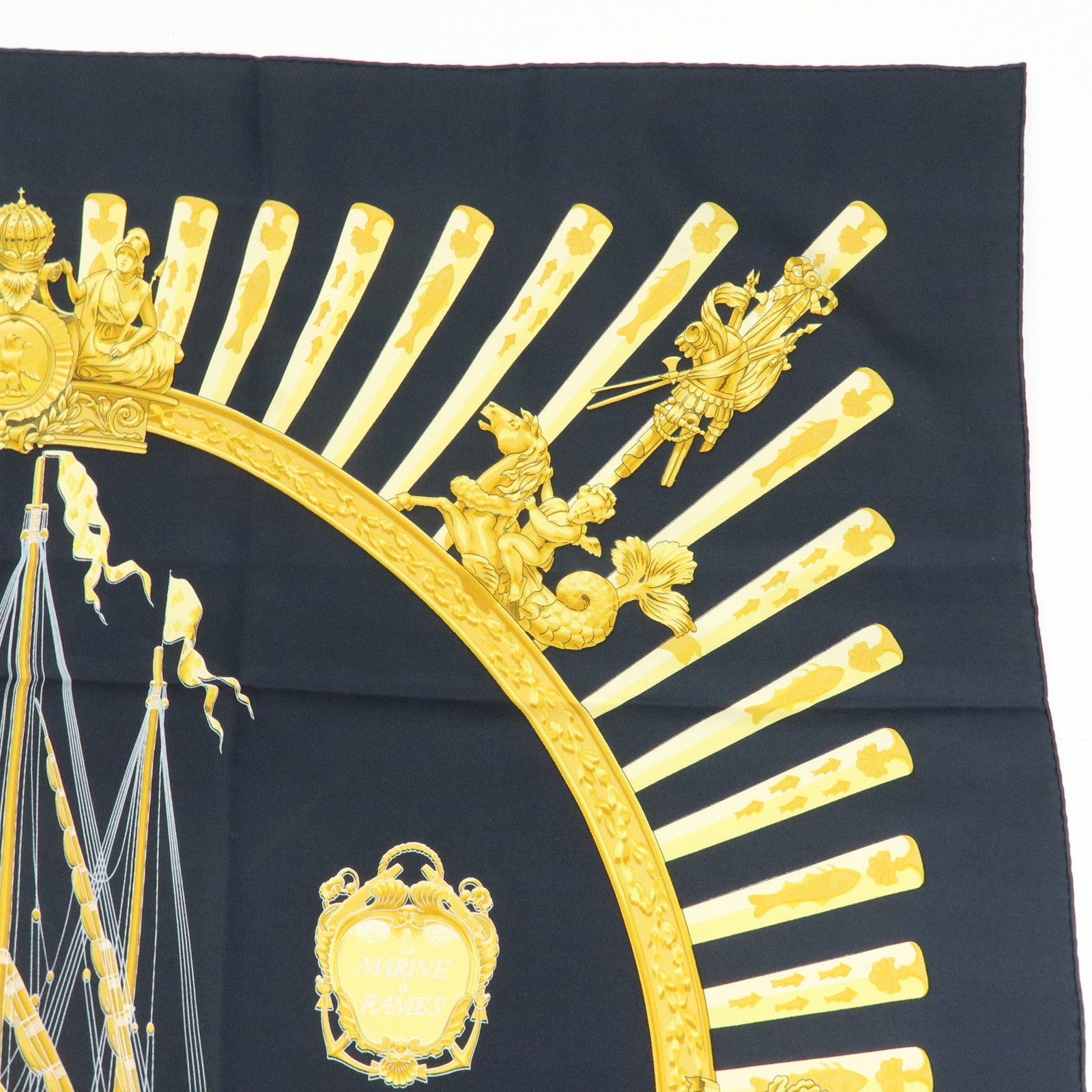 HERMES Carre 90 Silk 100% Scarf la MARINE a RAMES Black Yellow