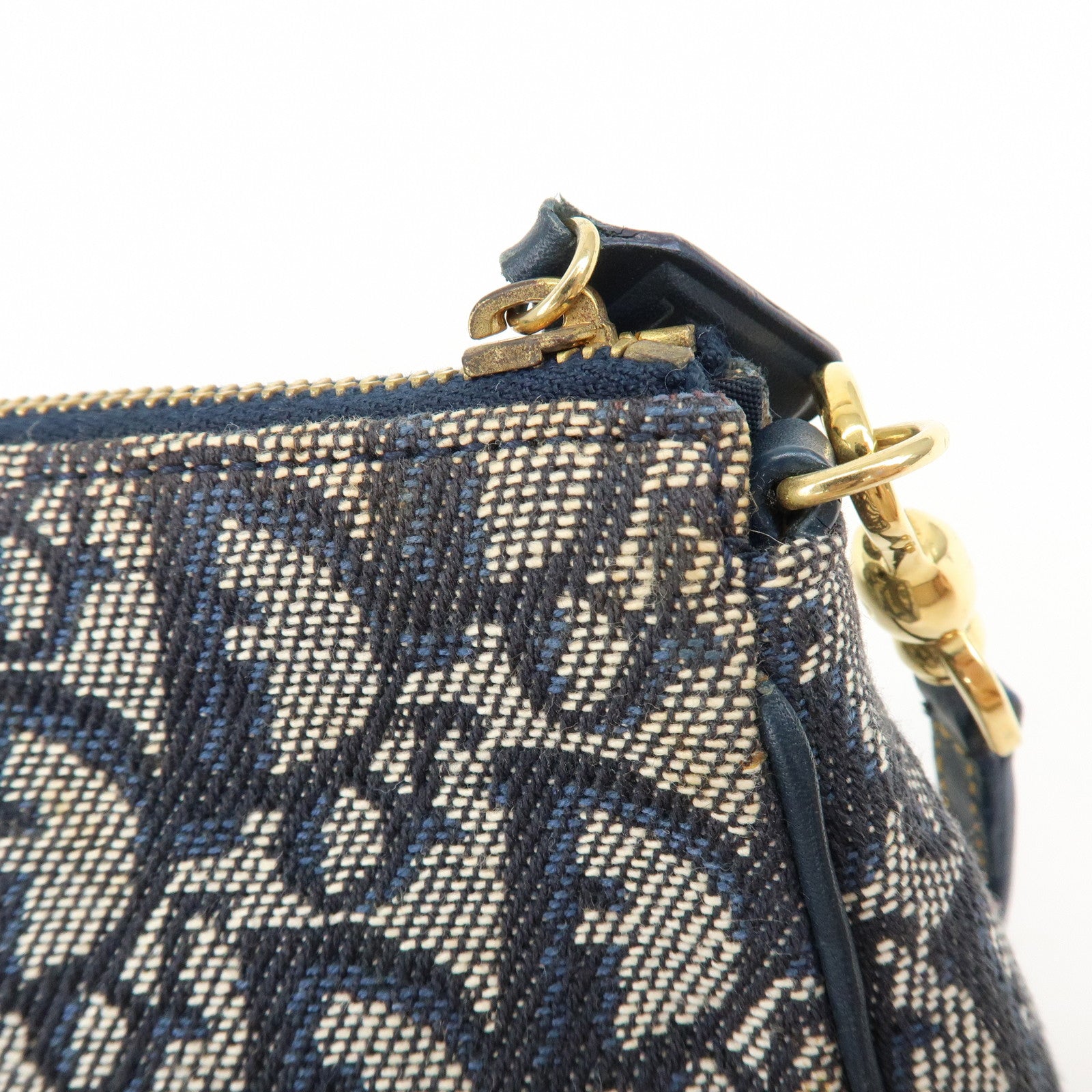 Christian Dior Trotter Jacguard Leather Saddle Bag Pouch Navy