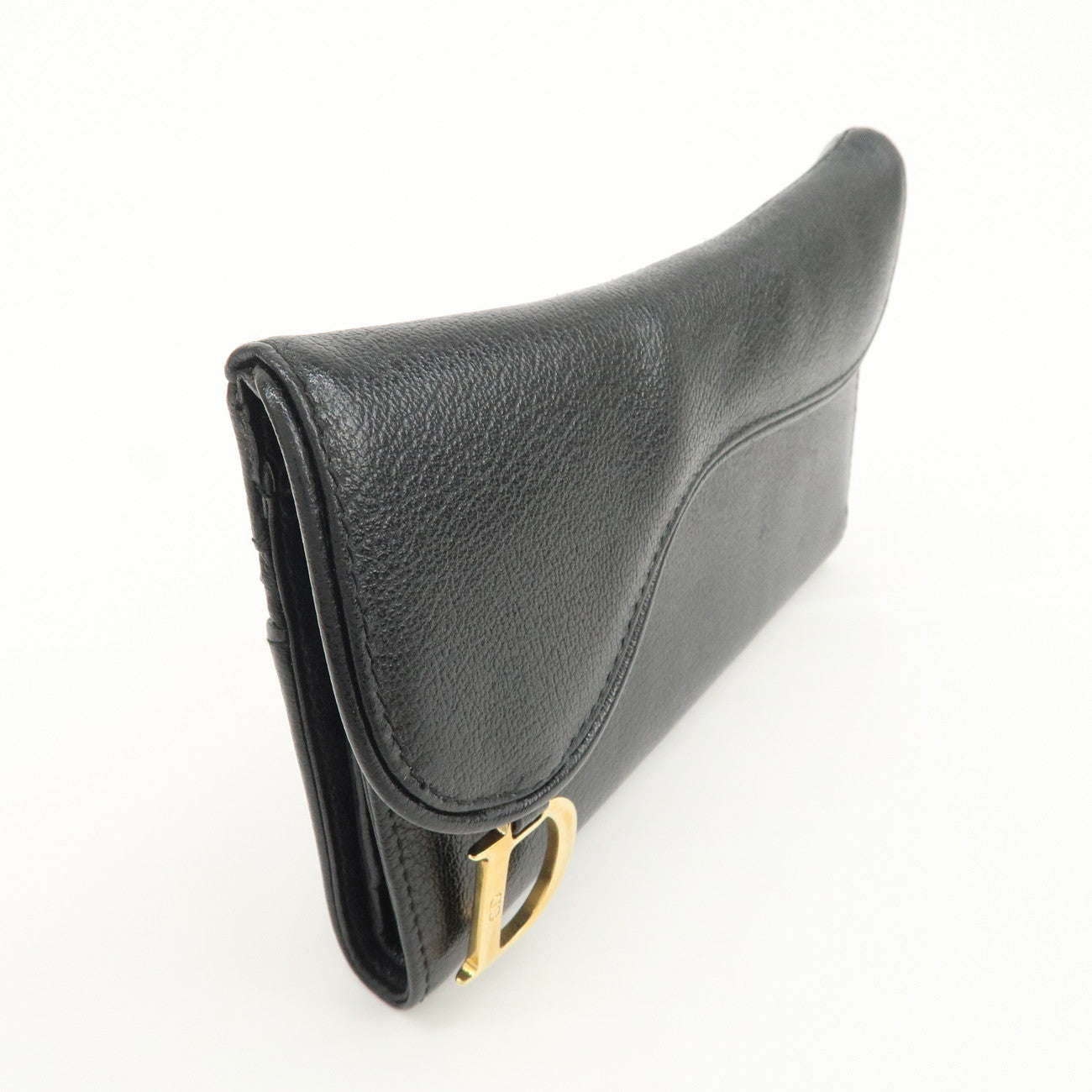 Christian Dior Leather Saddle Long Wallet Black Gold
