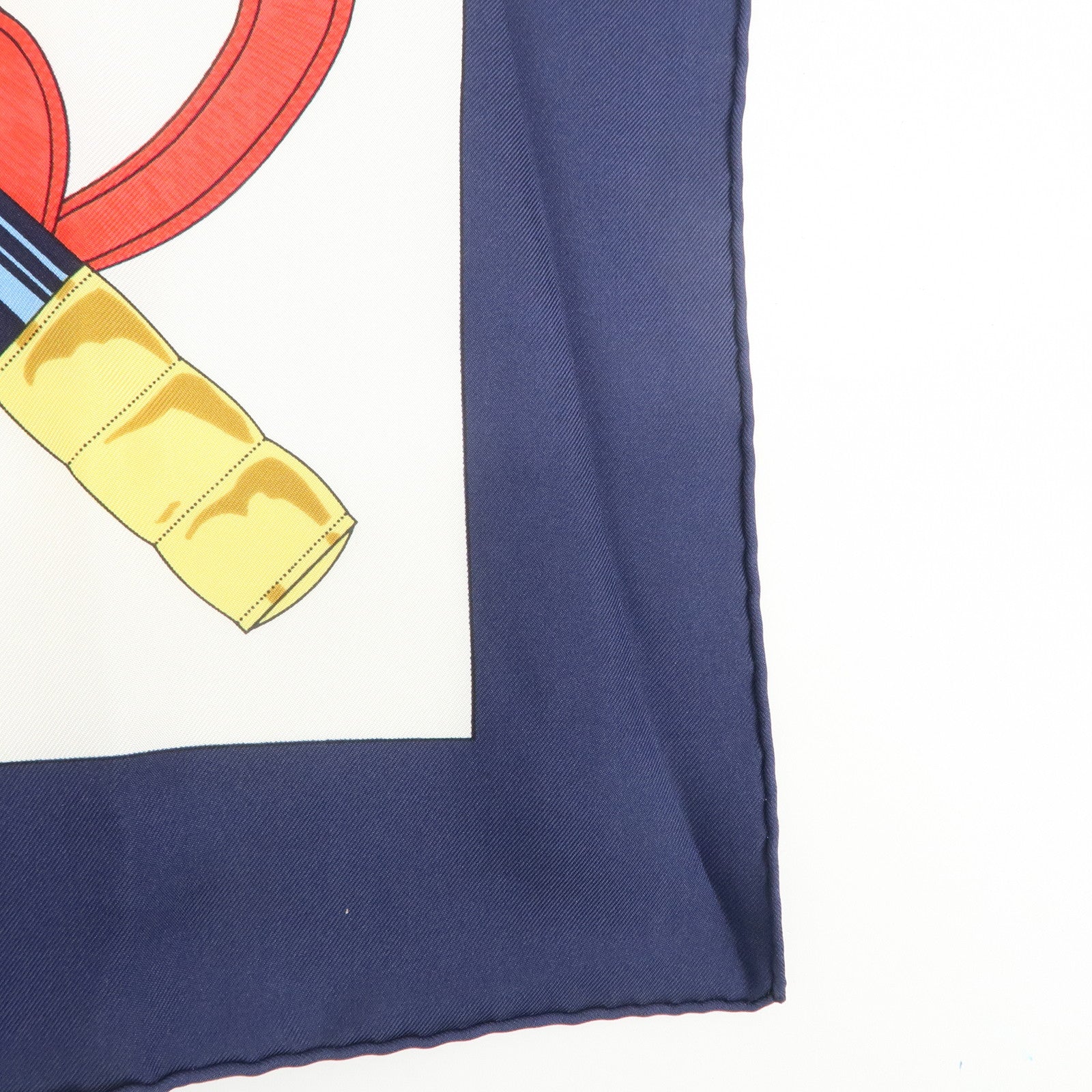 HERMES Carre 90 Silk 100% Eperon d'or Scarf White Navy