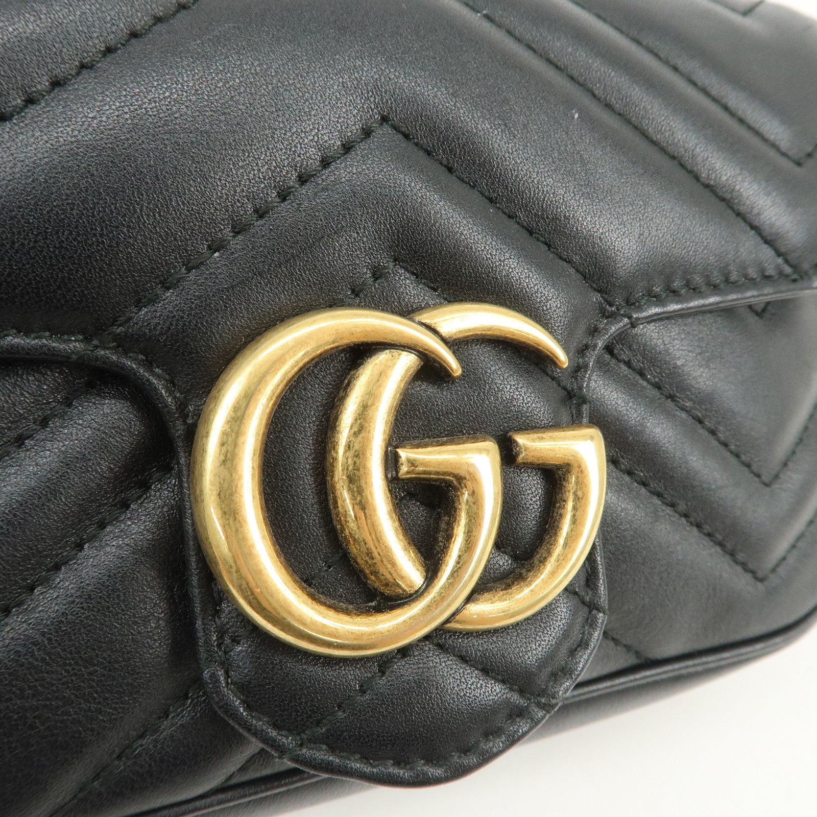 GUCCI GG Marmont Leather Chain Shoulder Bag Black Gold 476433