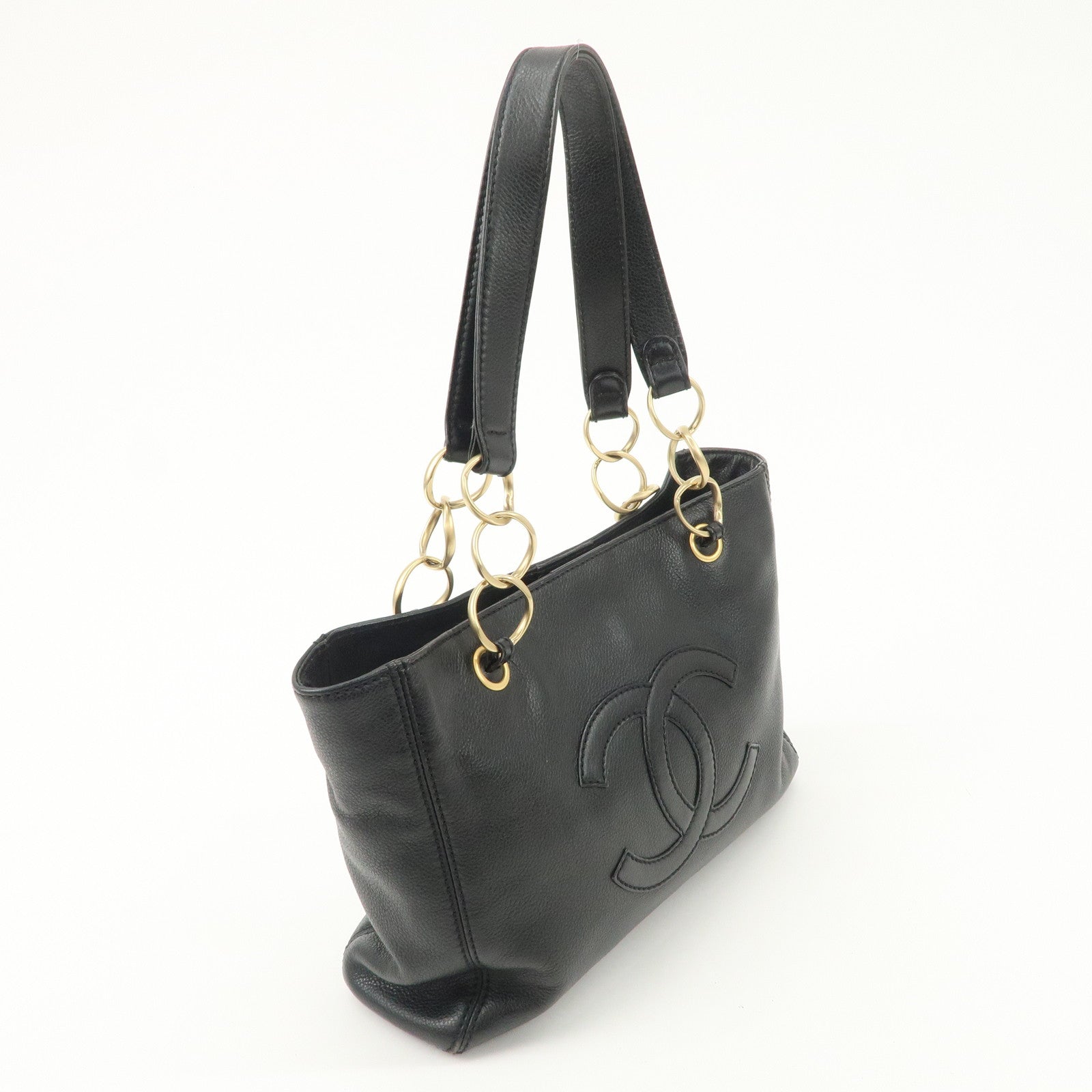 CHANEL COCO Mark Chain Tote Bag Shoulder Bag Black Gold Used