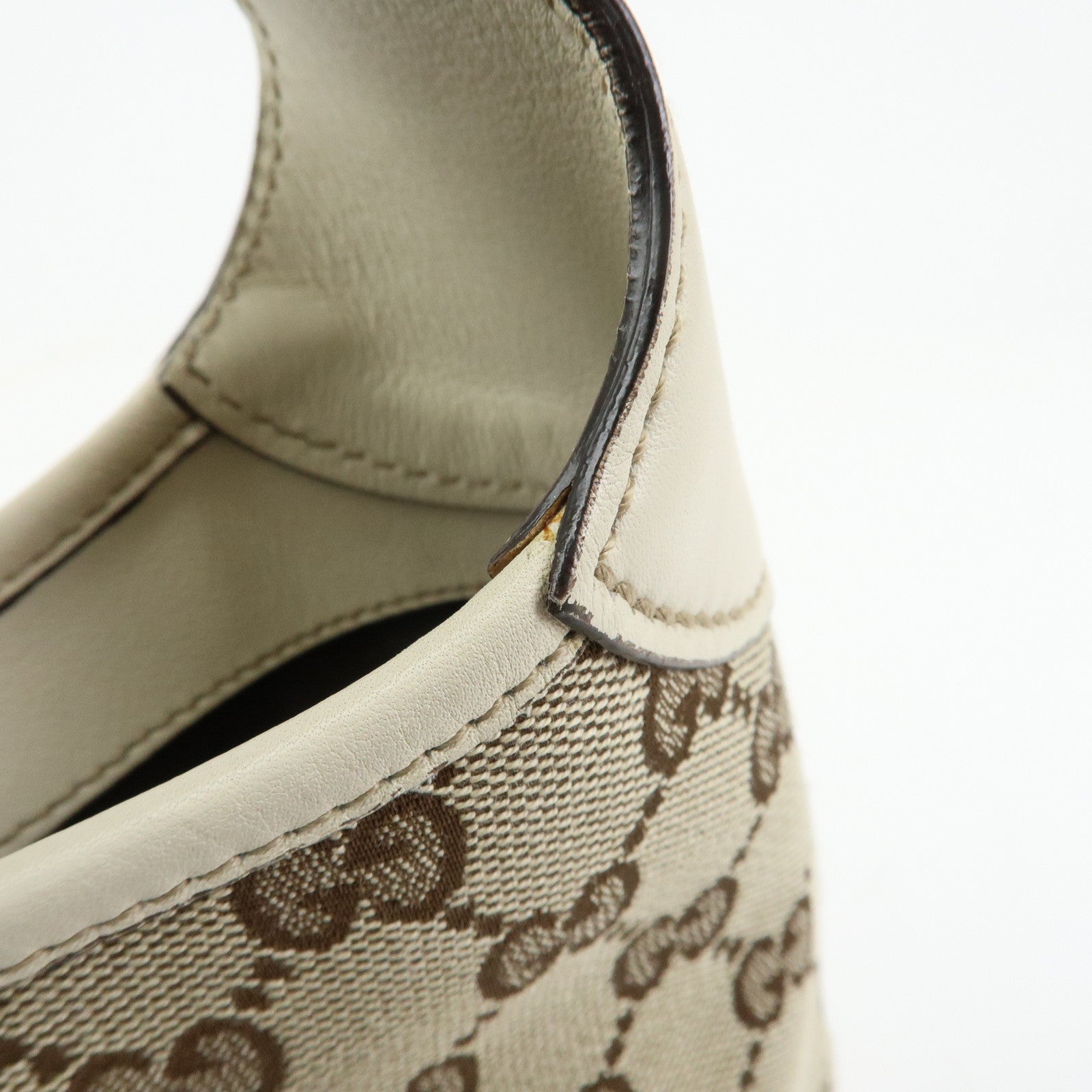 GUCCI GG Monogram Canvas Leather Shoulder Bag Beige White 145778
