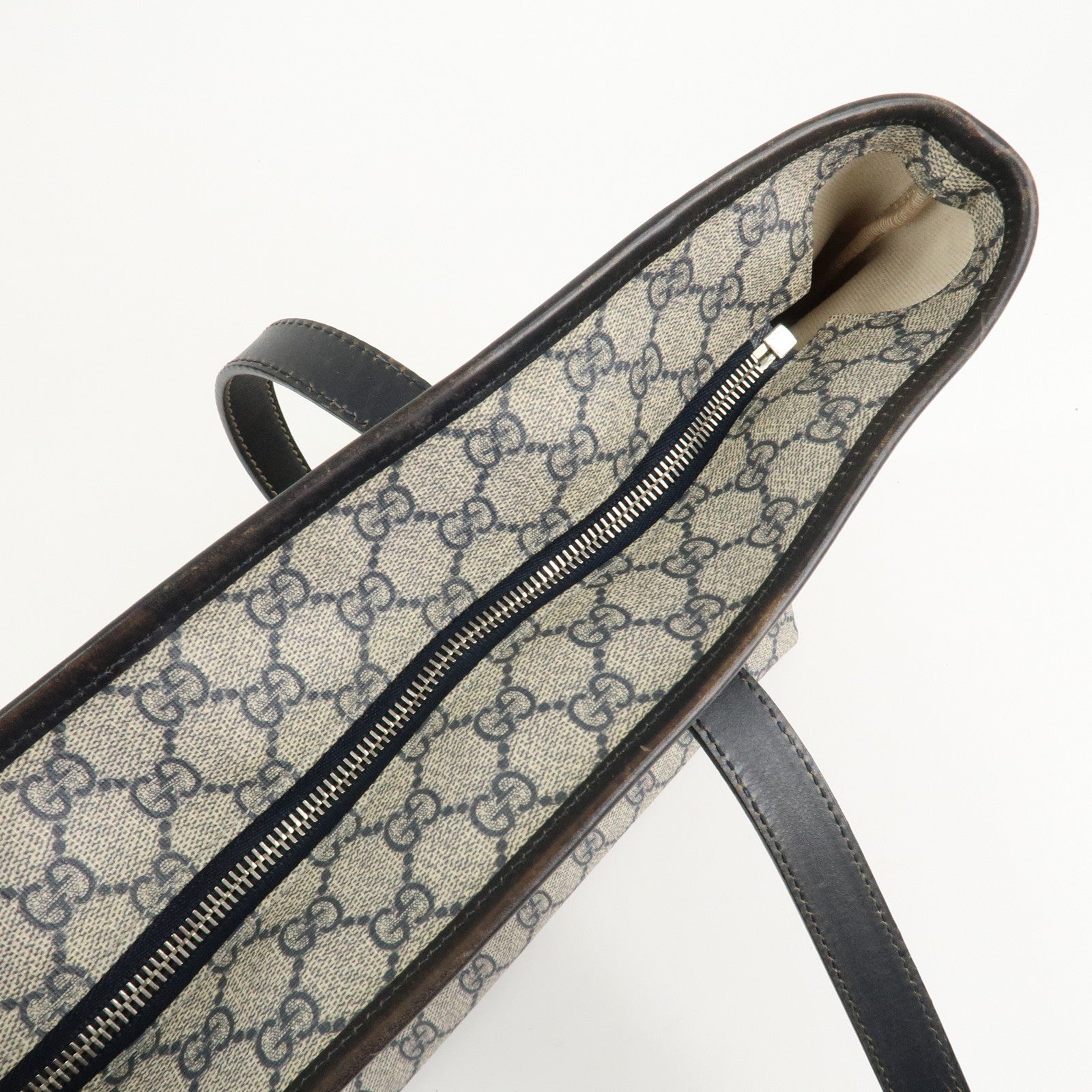 GUCCI GG Supreme Leather Tote Bag Hand Bag Beige Navy 211137