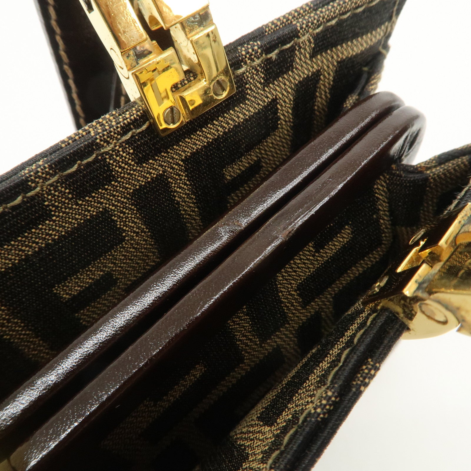 FENDI Zucca Canvas Leather Shoulder Bag Hand Bag Brown Black