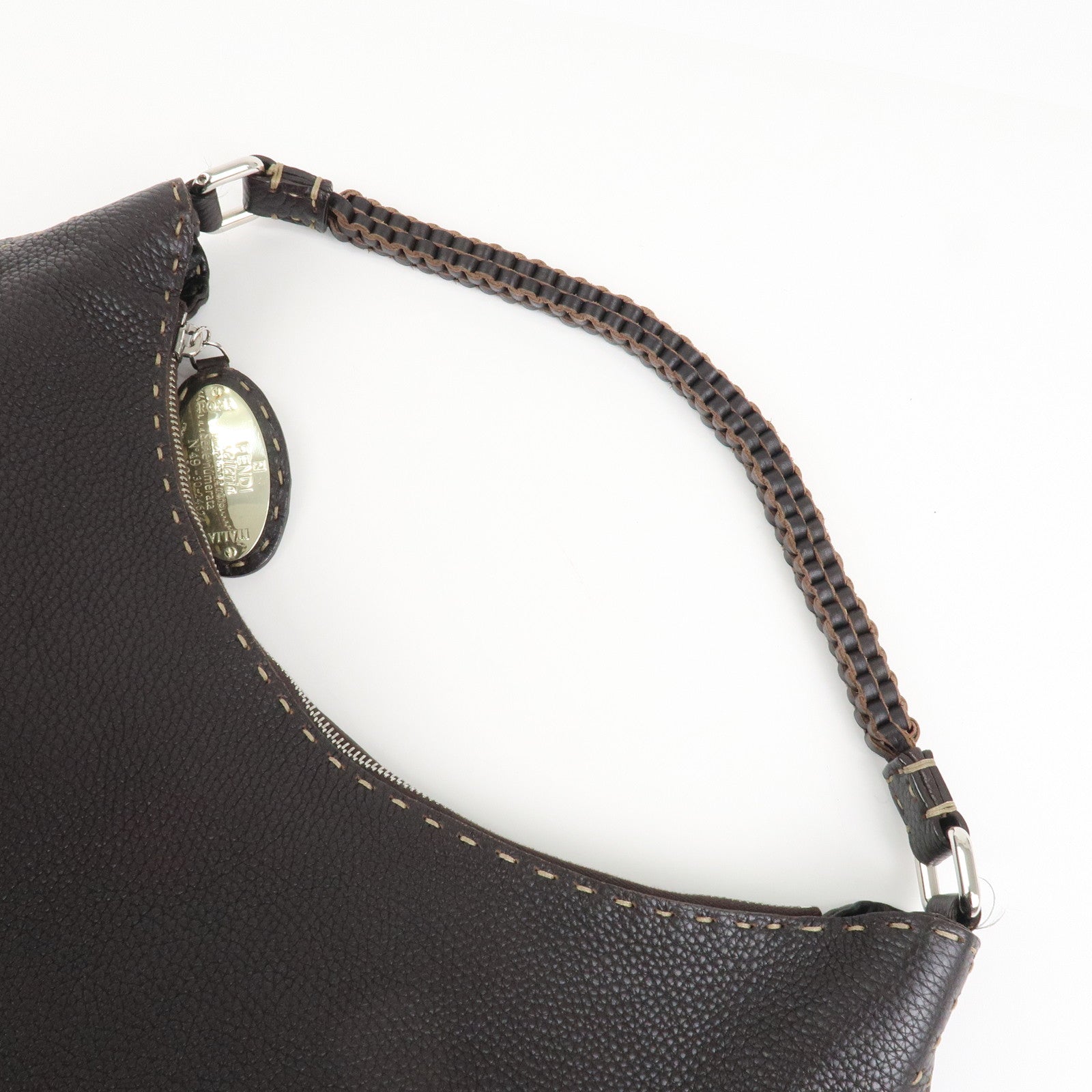 FENDI Selleria Leather Shoulder Bag Hand Bag Brown 8BR582 Used