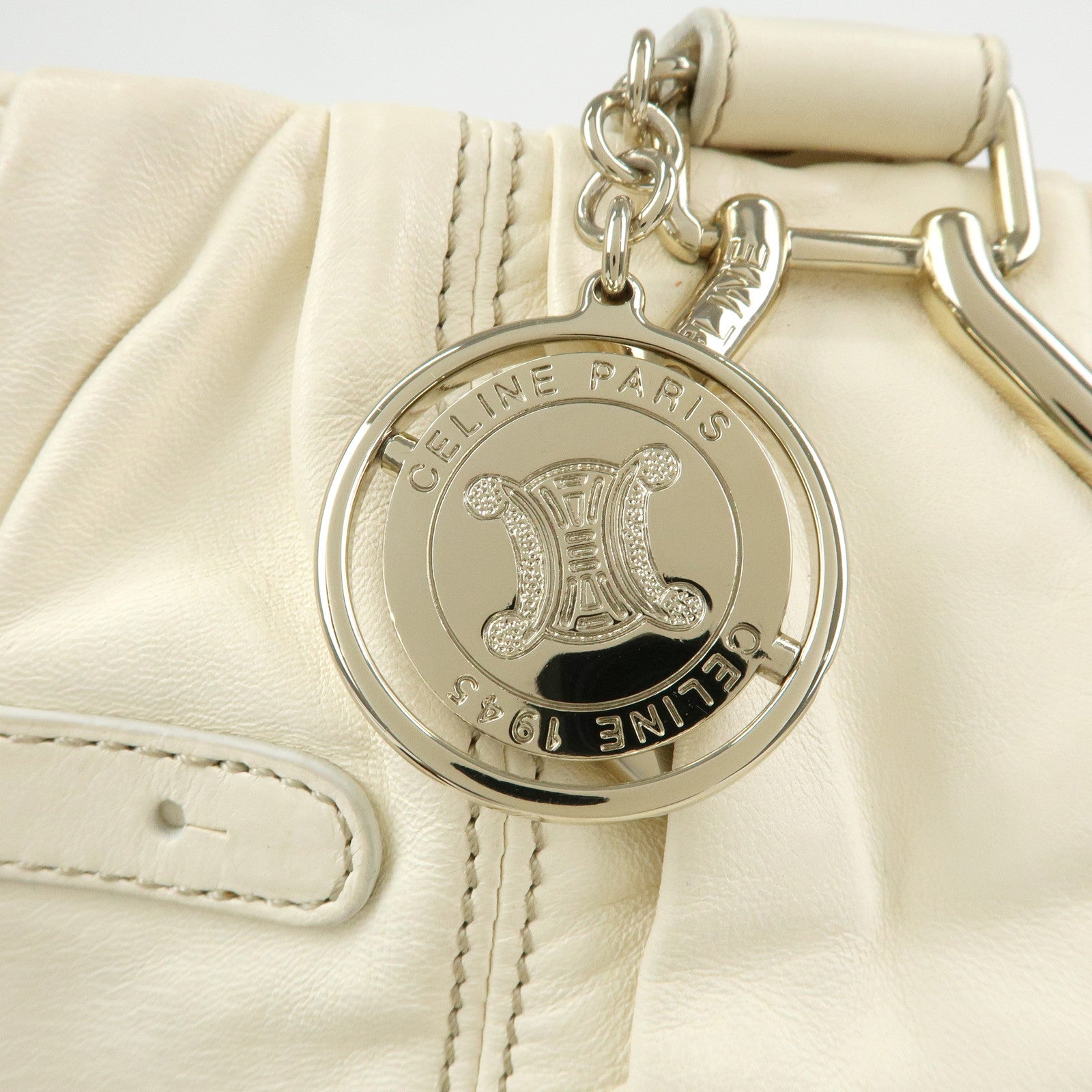 CELINE Leather Pillow Bag Tote Bag Shoulder Bag White