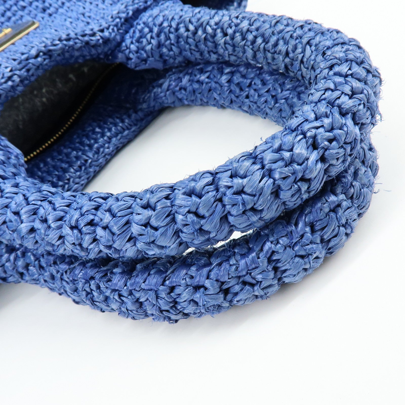 PRADA Triangle Logo Raffia 2Way Hand Bag Shoulder Bag Blue 1BG175