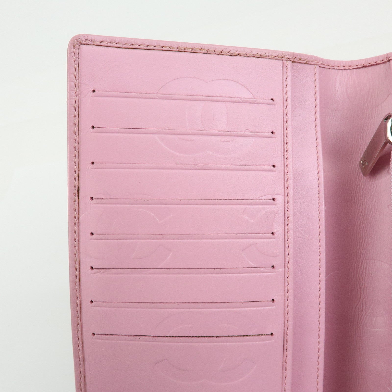 CHANEL Cambon Line COCO Mark Lambskin Long Wallet Pink A26717