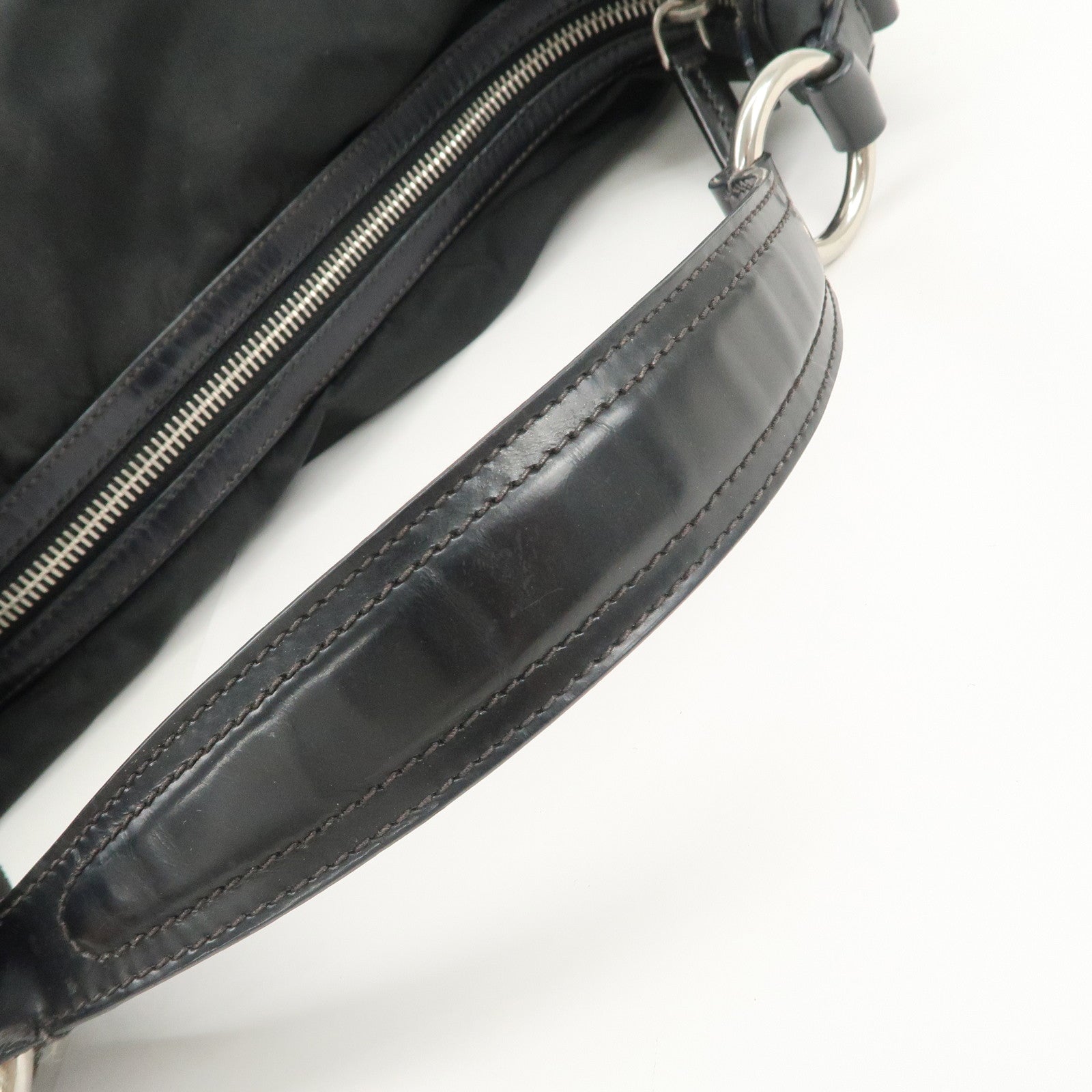 PRADA Logo Nylon Leather Shoulder Bag Hand Bag Black BR3287