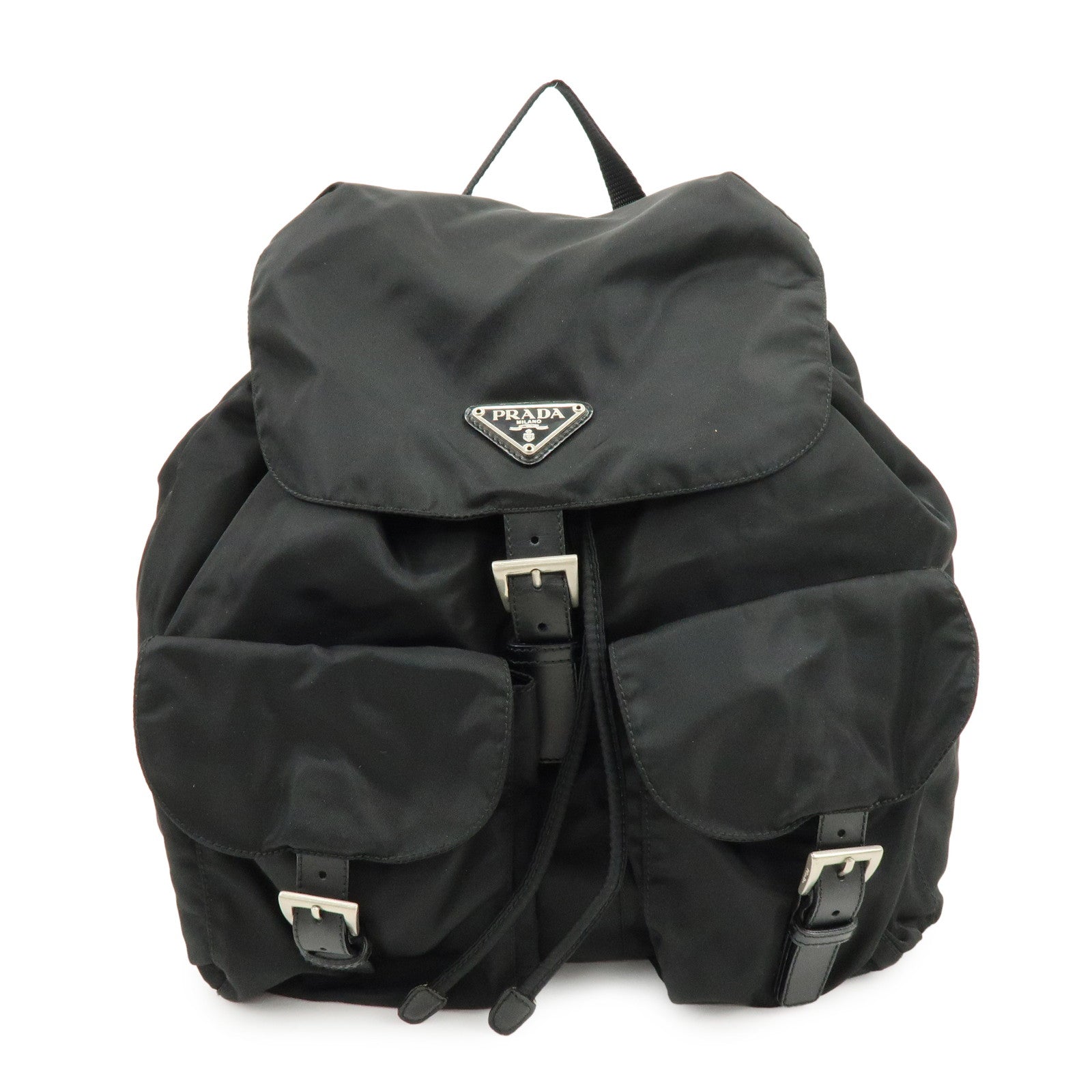 PRADA Logo Nylon Leather Back Pack Ruck Sack NERO Black 1BZ677