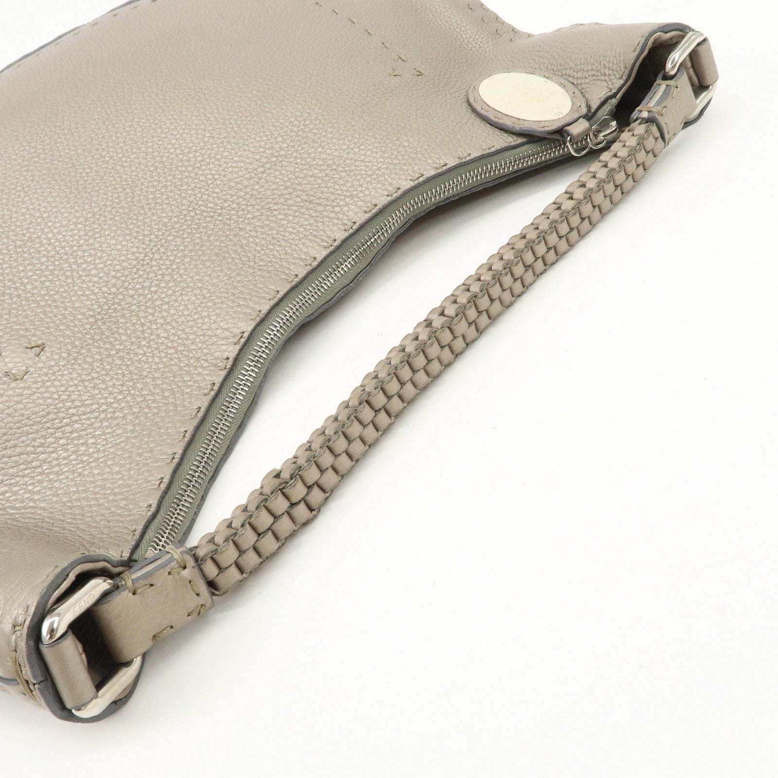 FENDI Selleria Leather Tote Bag Shoulder Bag Hand Bag Gray Used