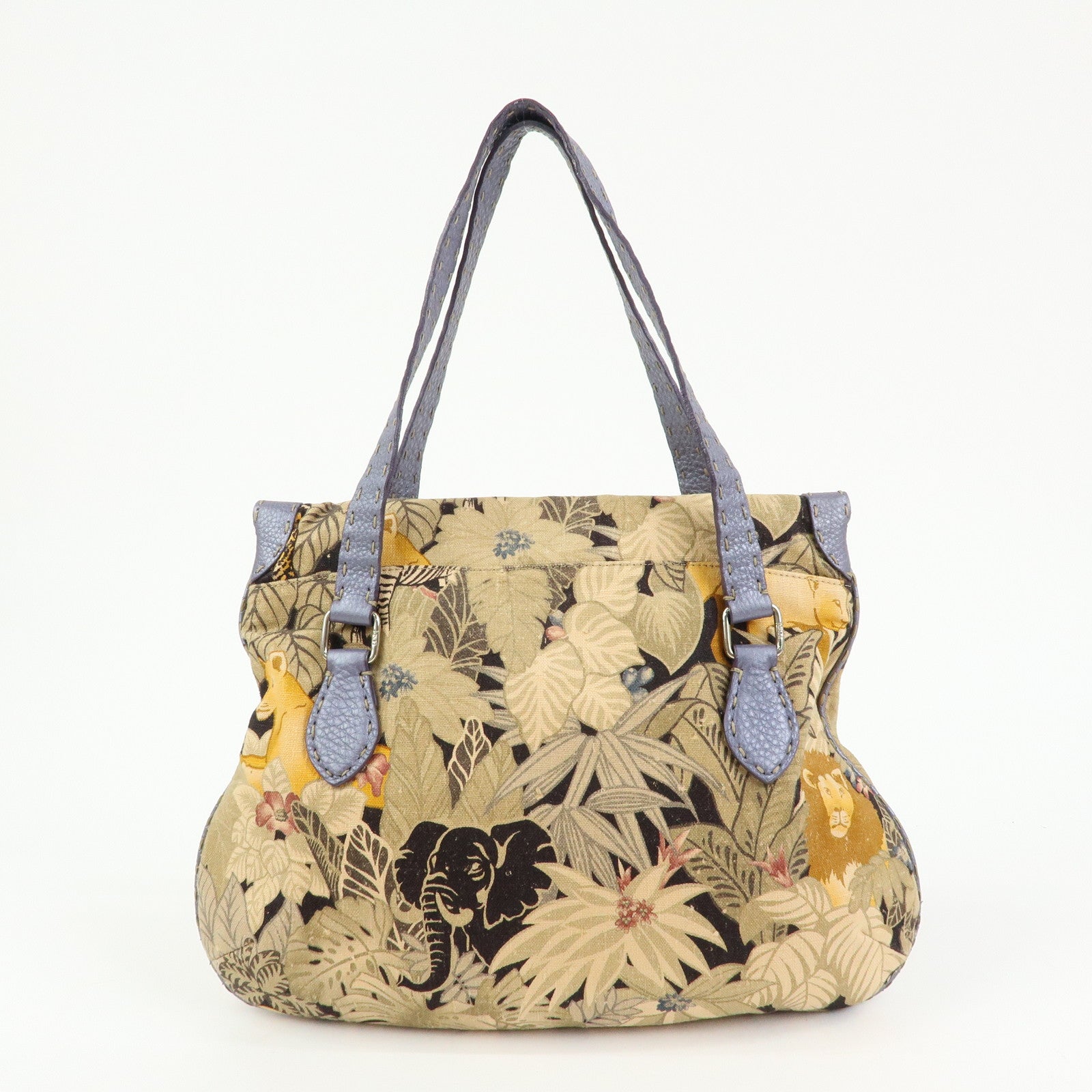 FENDI Selleria Canvas Leather Tote Bag Natural Light Purple 8BR488