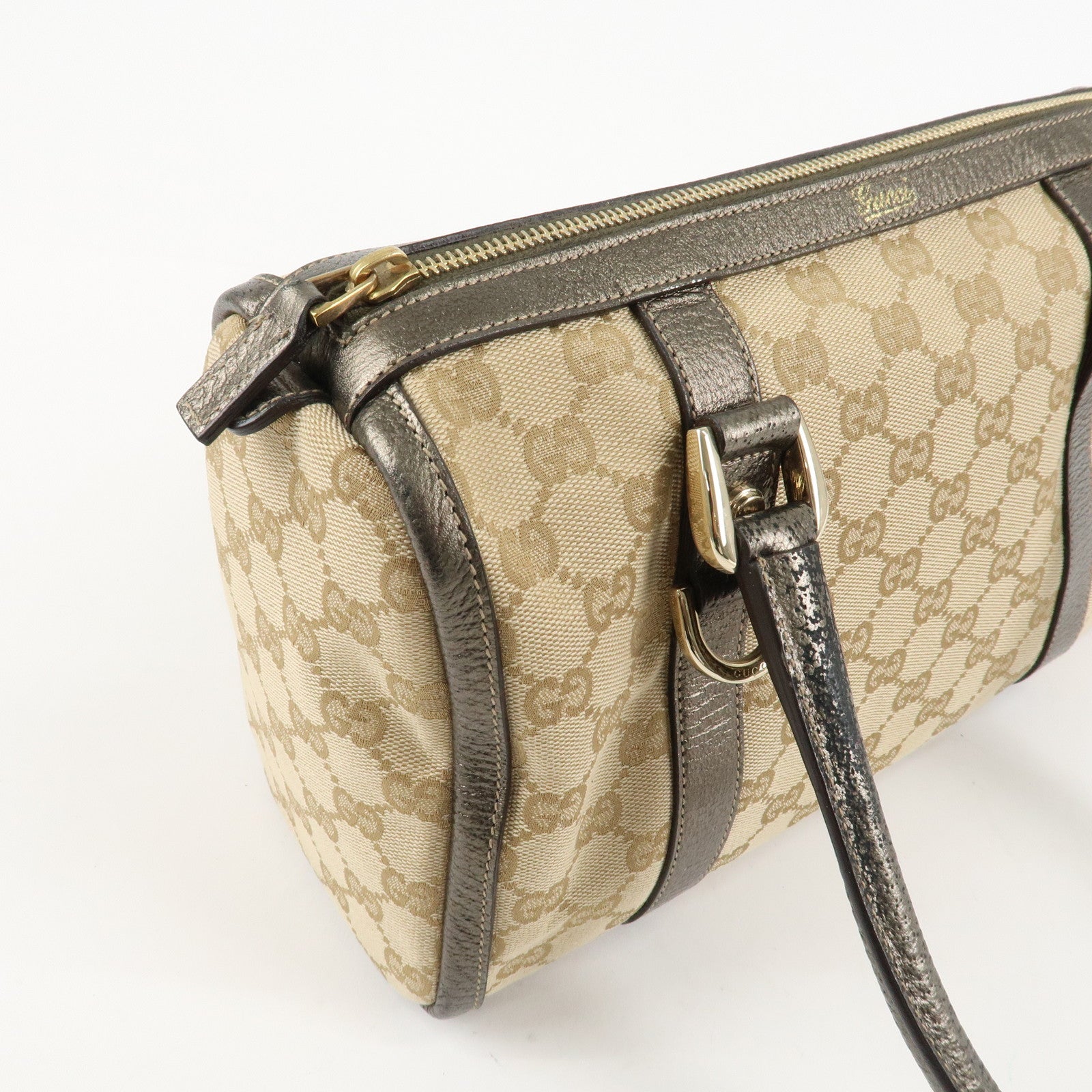 GUCCI Abbey GG Canvas Leather Mini Boston Bag Beige Silver 130942 Used