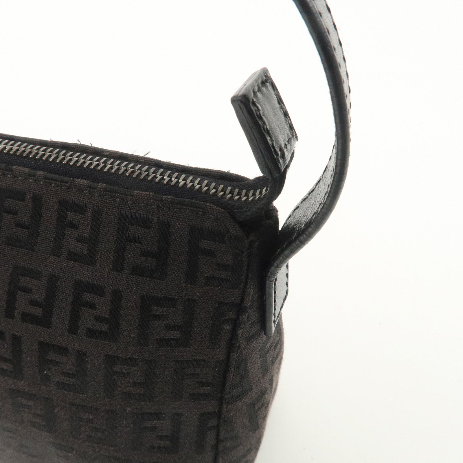 FENDI Zucchino Canvas Leather Shoulder Bag Black Brown 8BR444 Used