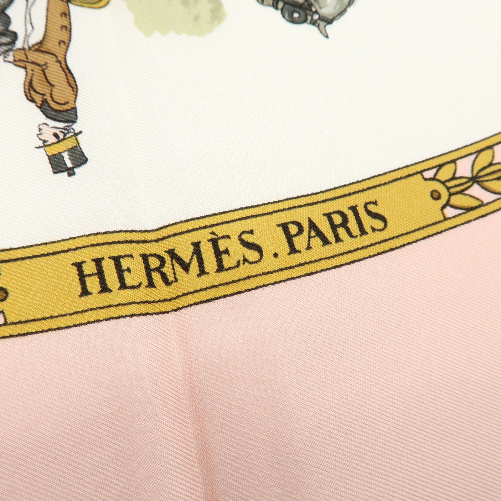 HERMES Carre 90 Silk 100% Scarf LA PROMENADE DE LONGCHAMPS Pink