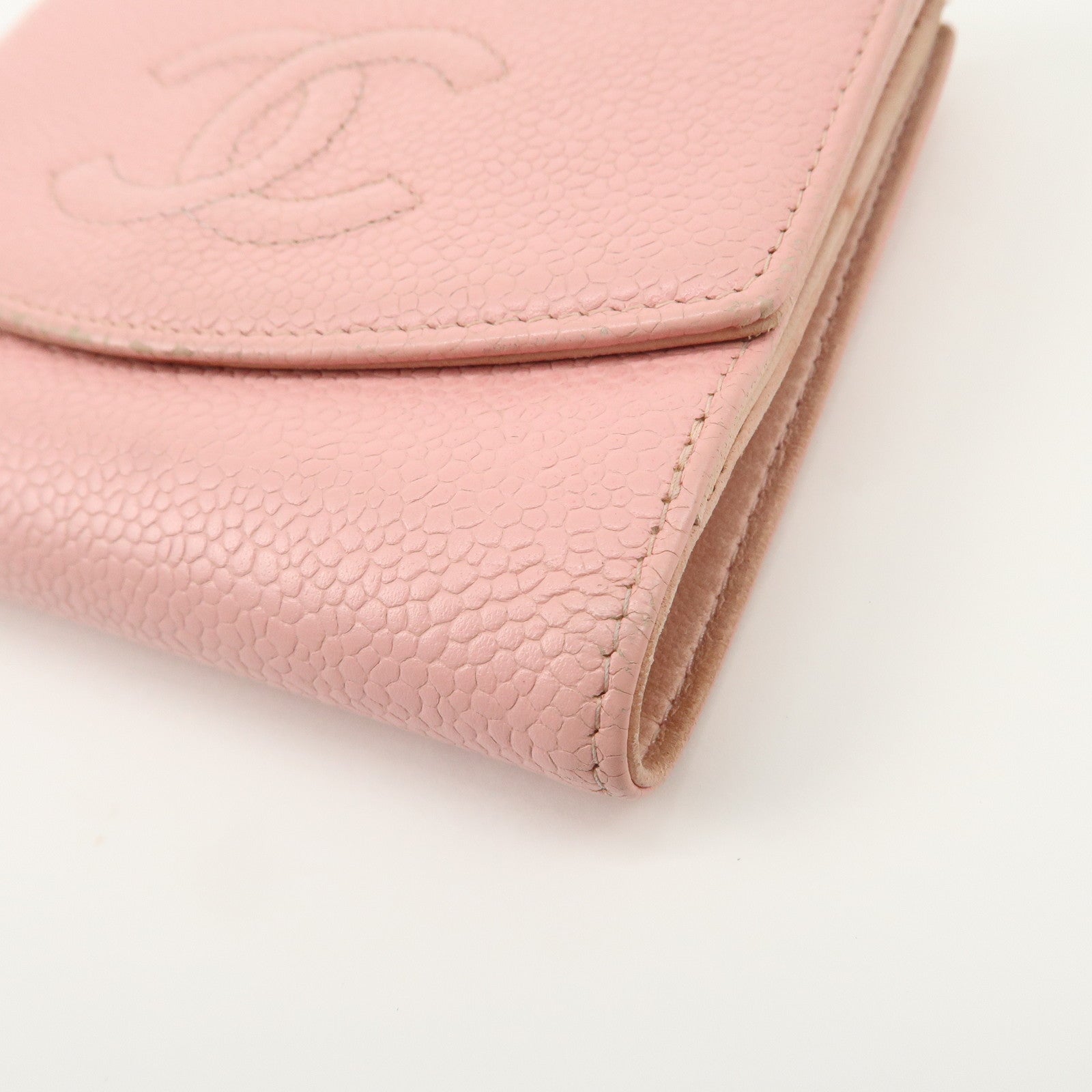 CHANEL COCO Mark Caviarskin Bi-fold Wallet Compact Wallet Pink