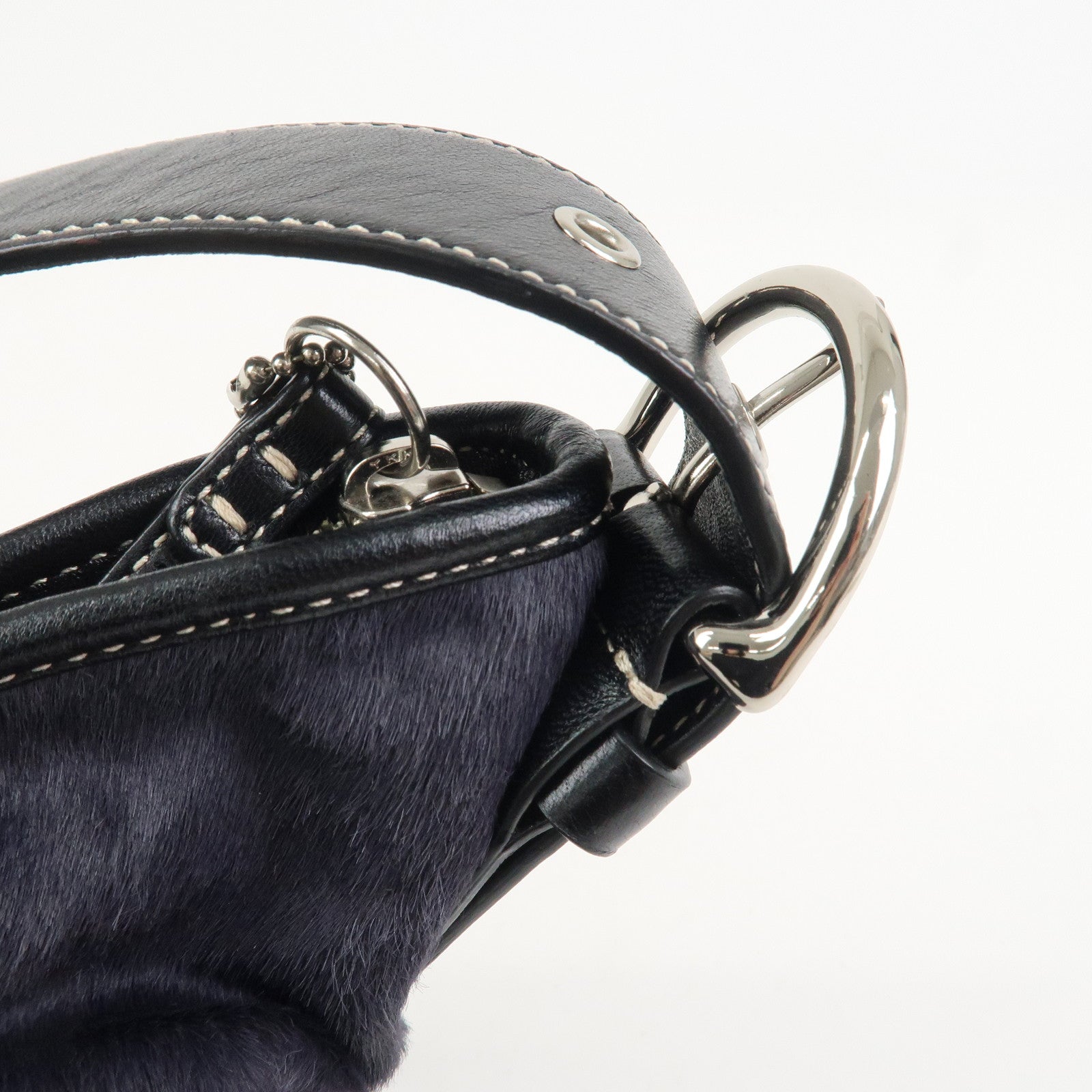 COACH Logo Unborn Calf Leather Shoulder Bag Hand Bag Black