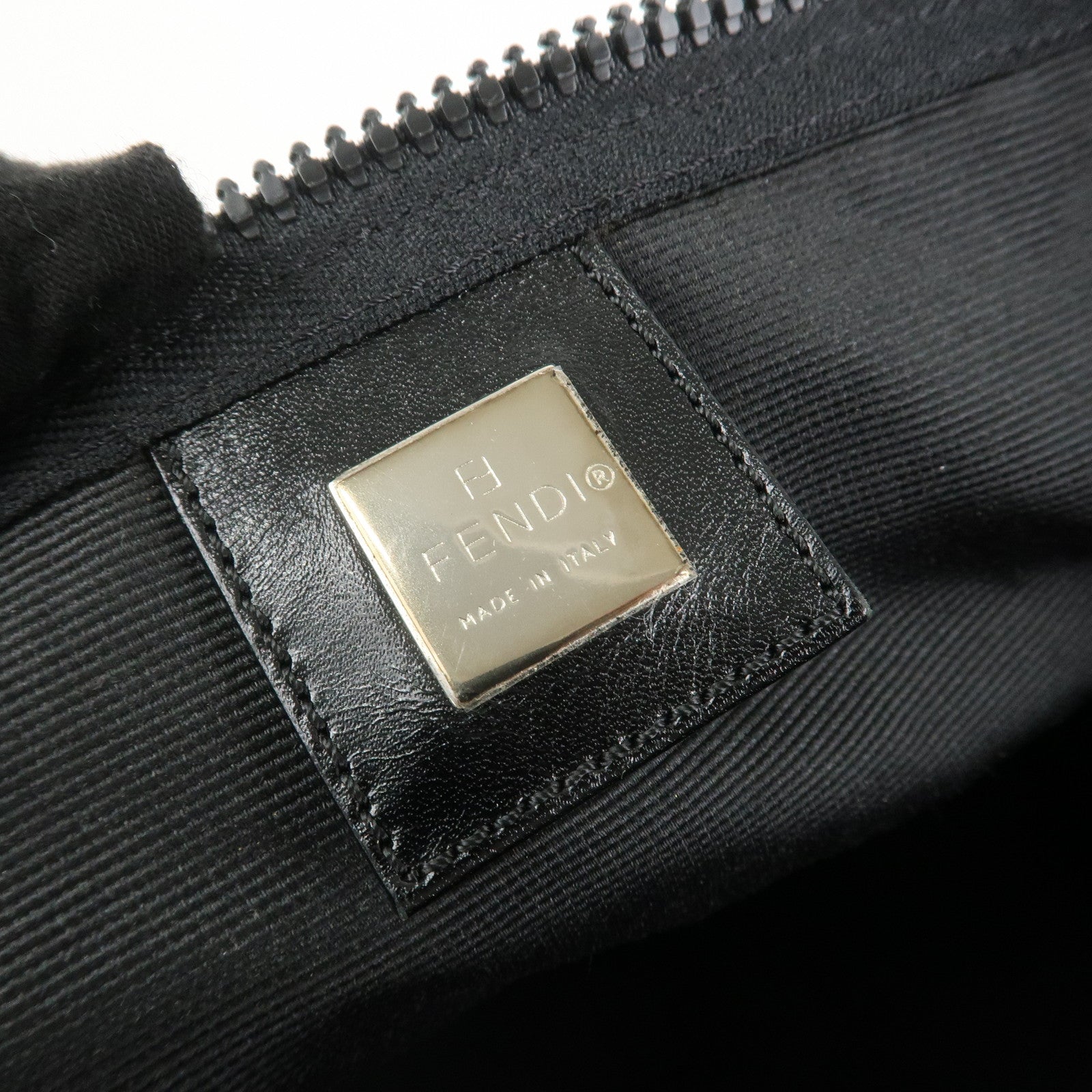 FENDI Nylon Leather Tote Bag Boston Bag Black 26680