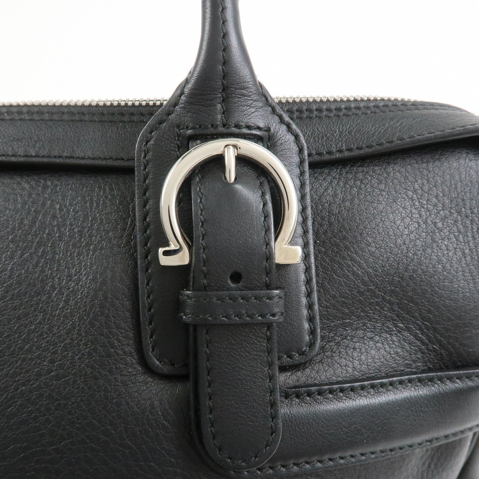 Ferragamo Gancini Leather Shoulder Bag Hand Bag Black