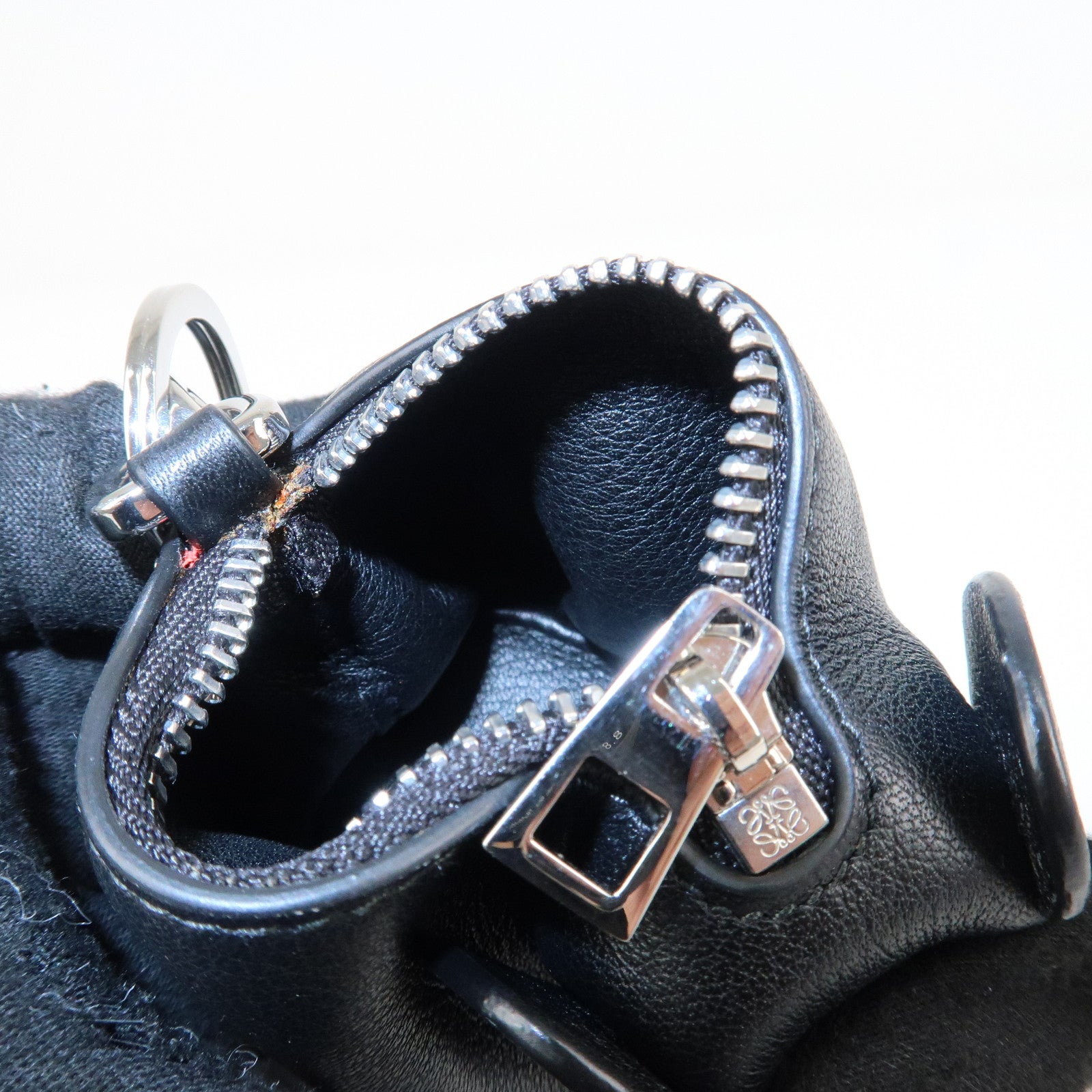 LOEWE Calf Skin Animal Coin Case Elephant Charm Black Used