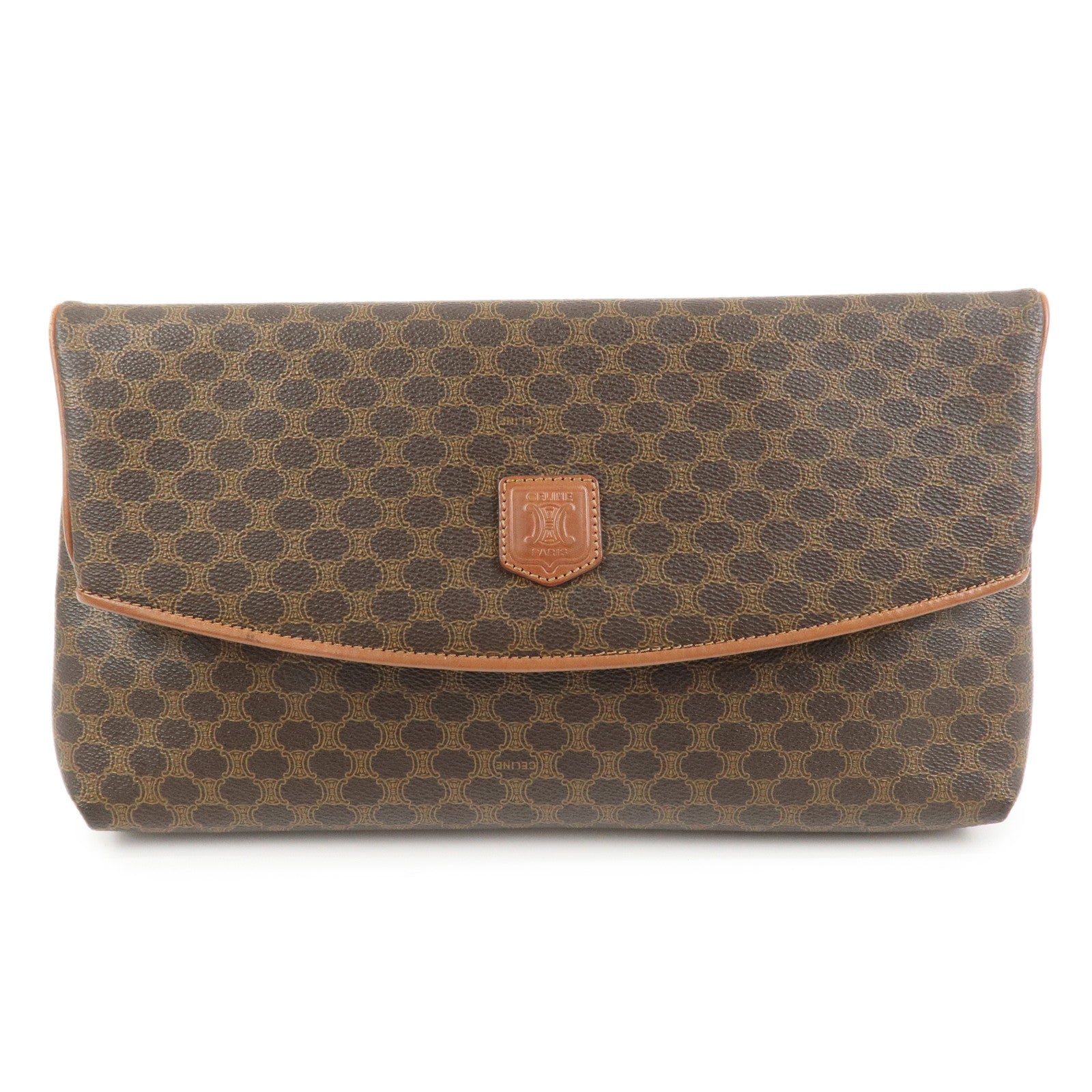 CELINE Macadam PVC Leather Clutch Bag Pouch Brown