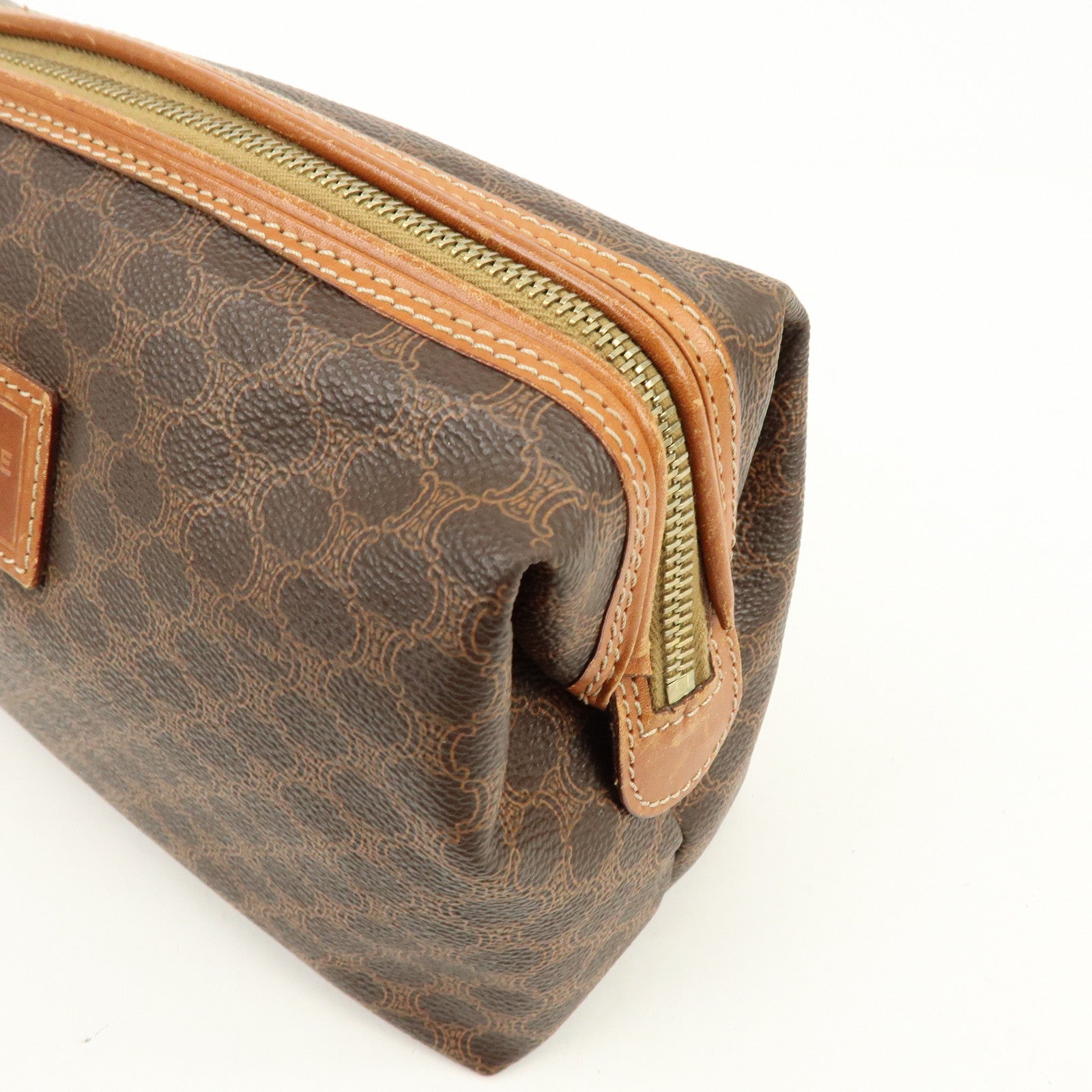 CELINE Macadam PVC Leather Pouch Cosmetic Pouch Brown