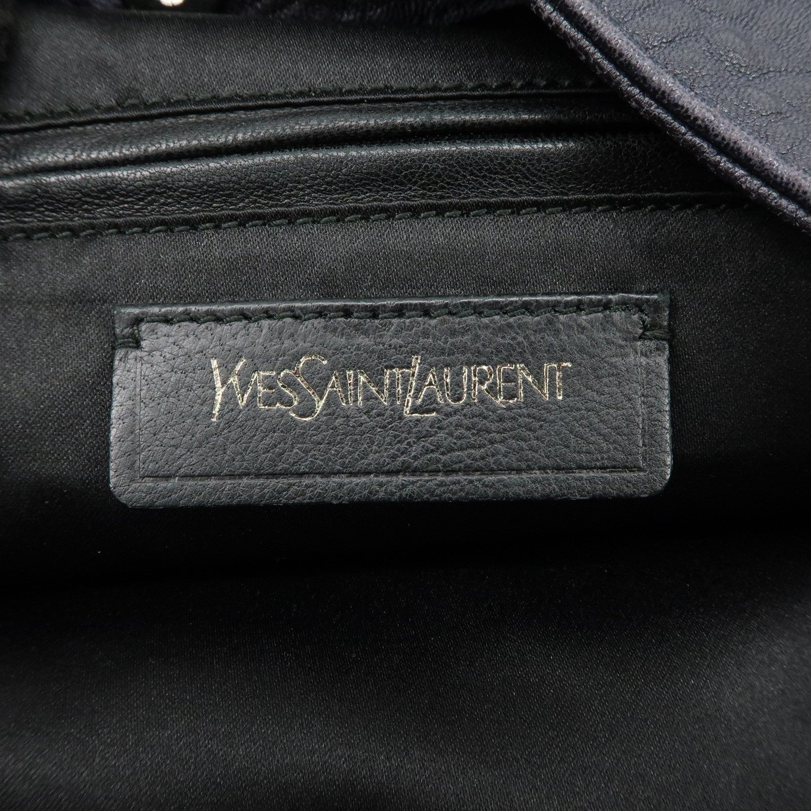 SAINT LAURENT Leather One Shoulder Bag Hand Bag Navy Silver HDW