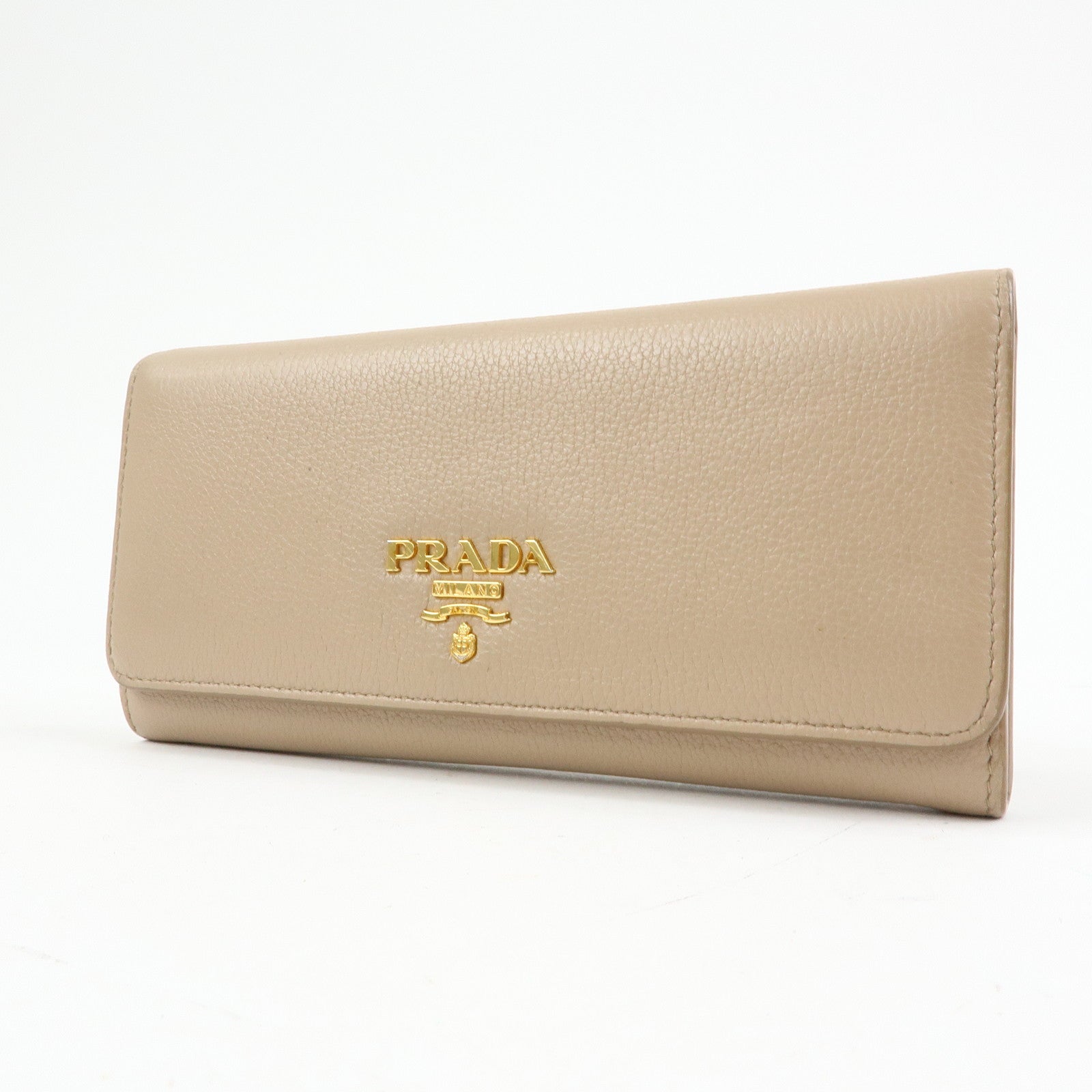PRADA Saffiano Leather Flap Bi-Fold Long Wallet Pink Beige 1MH132