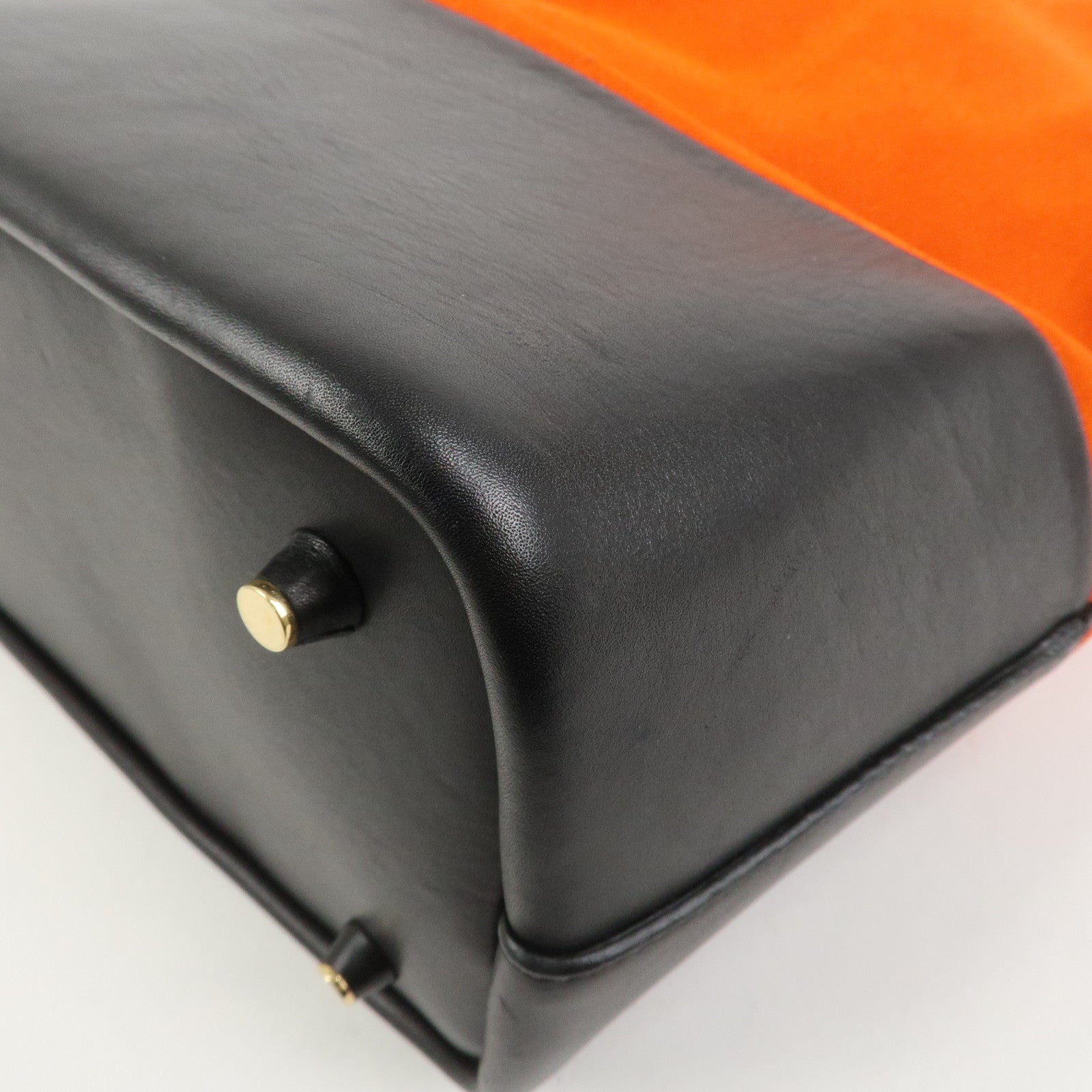 CELINE Suede Calf Leather Shoulder Bag Hand Bag Orange Black