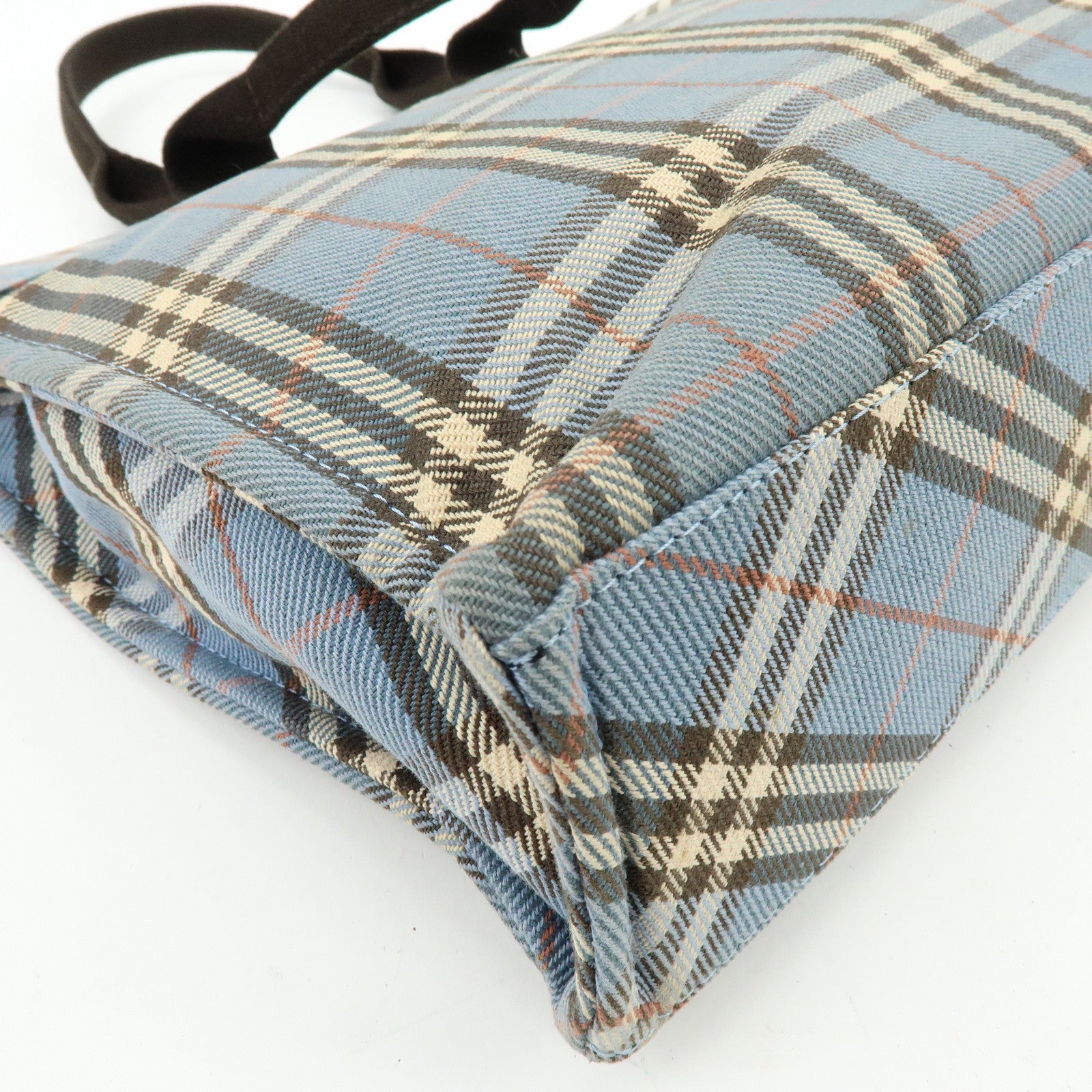 BURBERRY Blue Label Canvas Tote Bag Shoulder Bag Blue Brown
