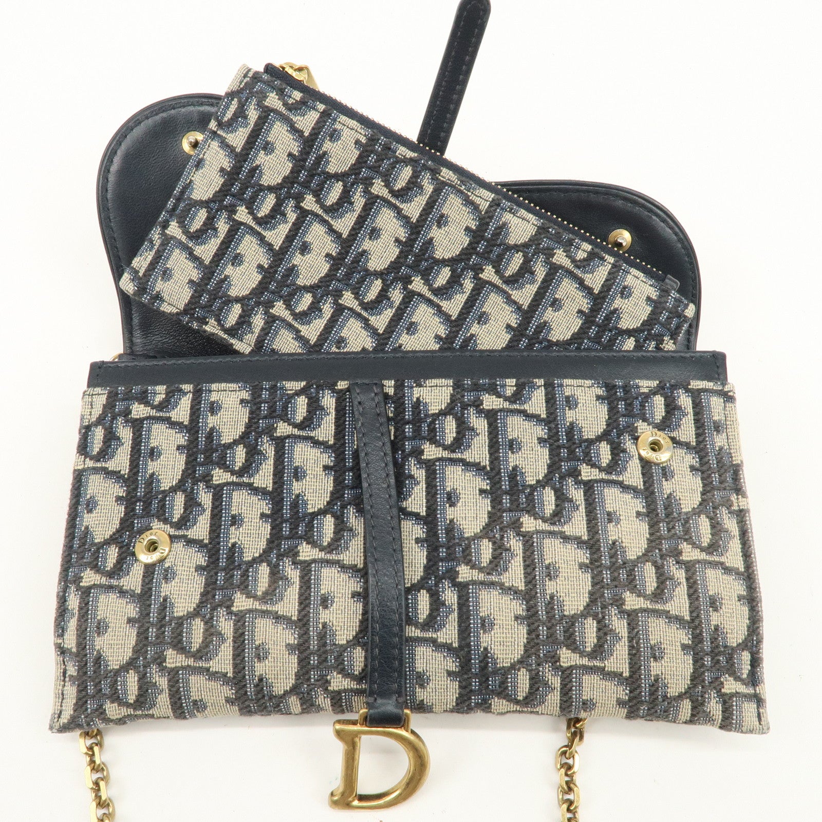Christian Dior Jacquard Leather Saddle Small Chain Shoulder Wallet
