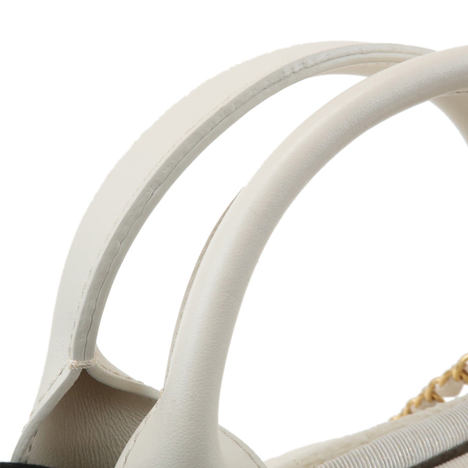 CHANEL Deauville 2Way Leather Tweed Tote Shoulder Bag Ivory Used