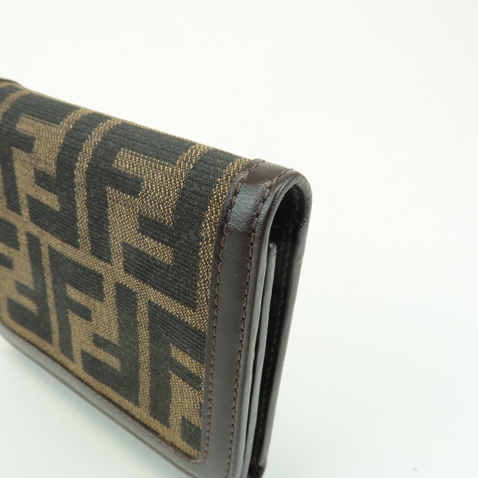 FENDI Zucca Leather Canvas Tri-fold Wallet Black Brown 30794 Used