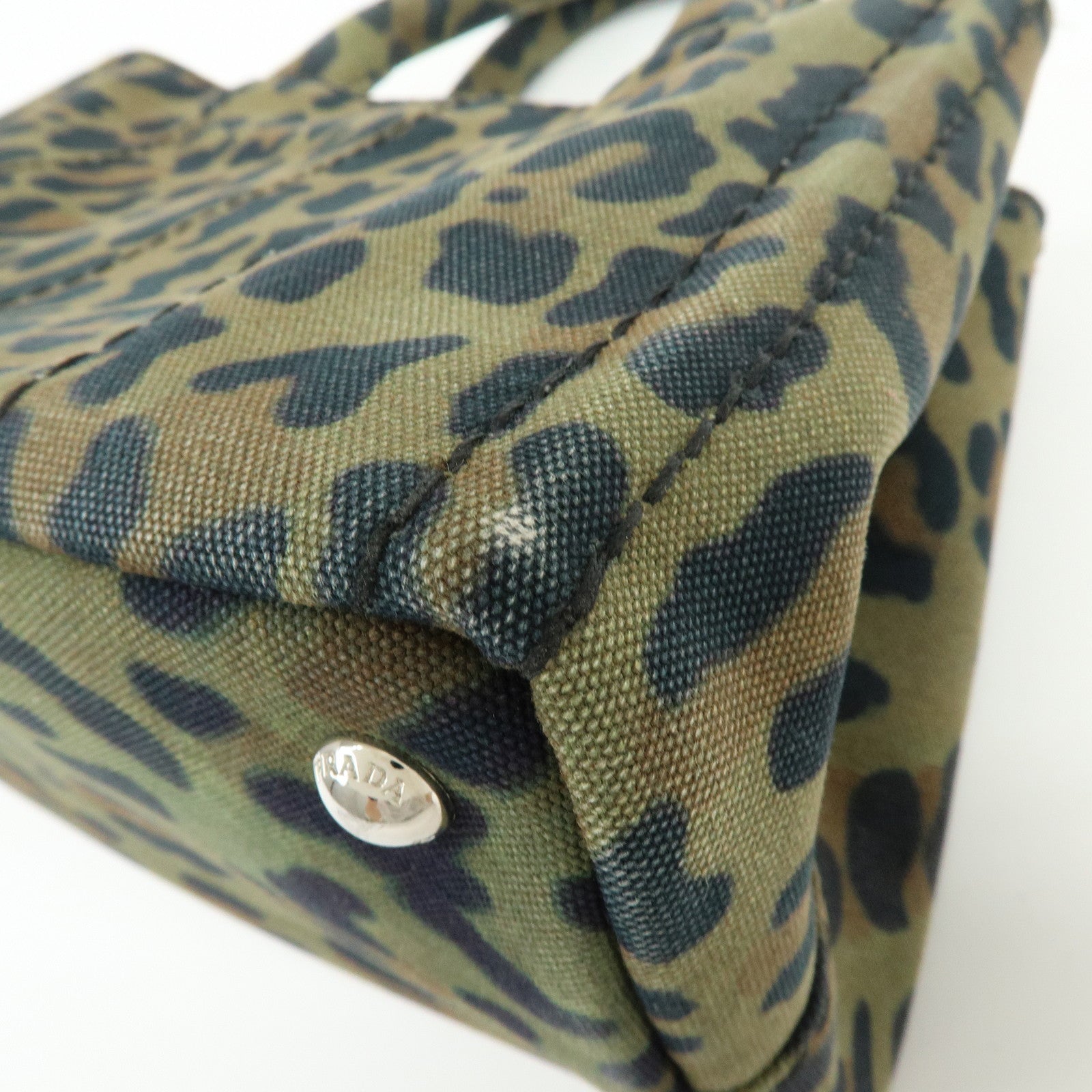 PRADA Canapa Mini Leopard Canvas 2Way Bag Hand Bag Khaki 1BG439