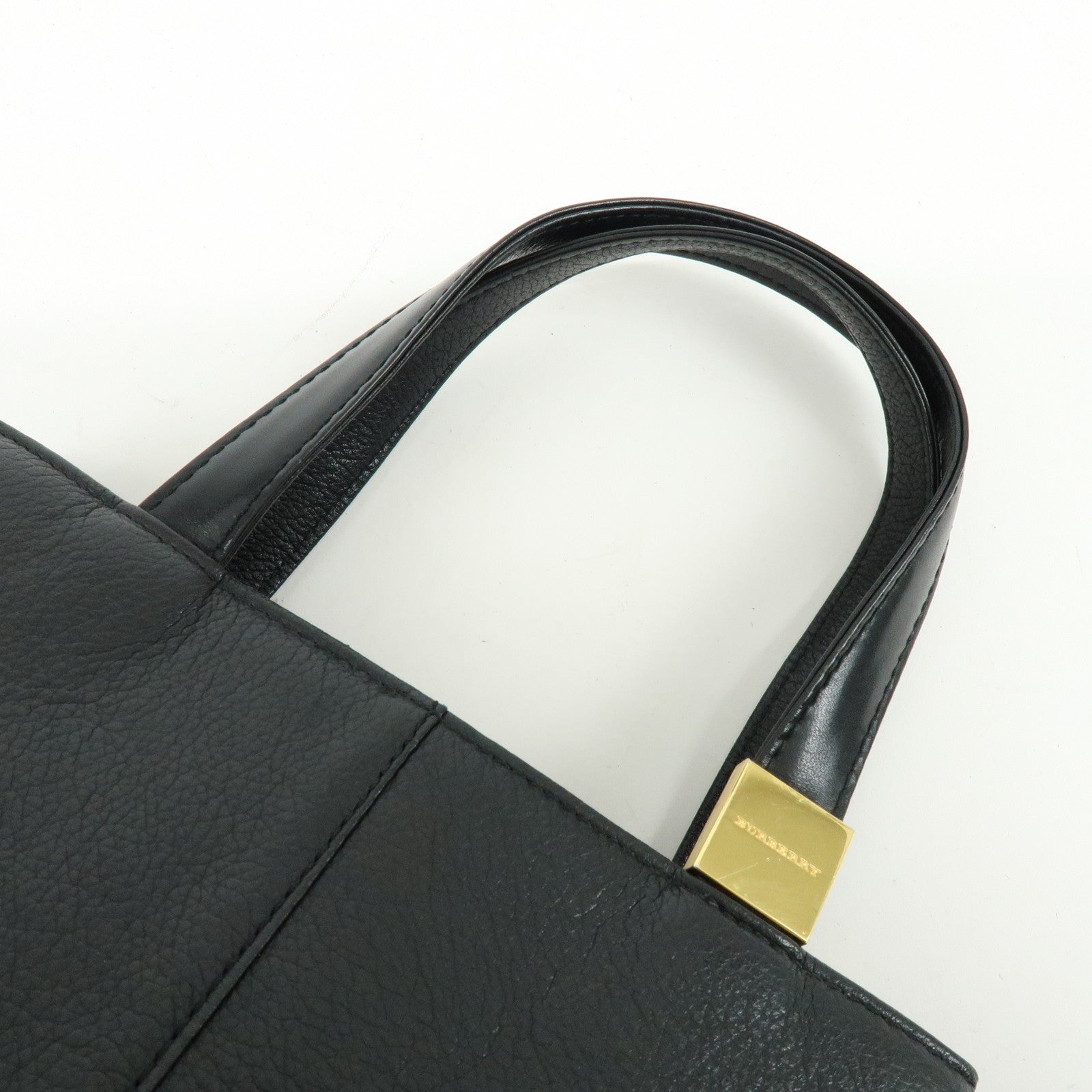 BURBERRY Logo Leather Mini Hand Bag Tote Bag Black