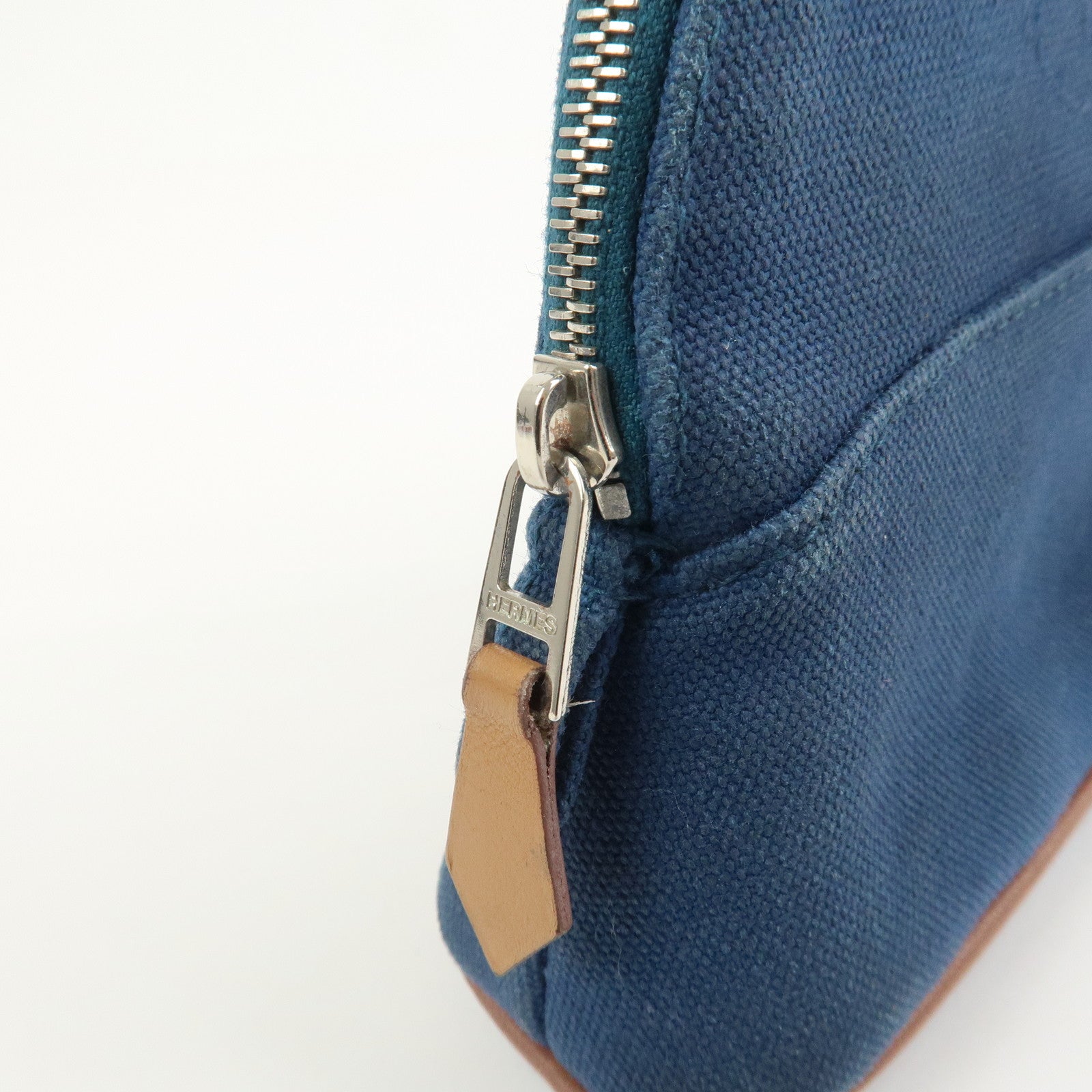 HERMES Canvas Leather Bolide Mini Mini 16 Pouch Cosmetic Pouch Navy