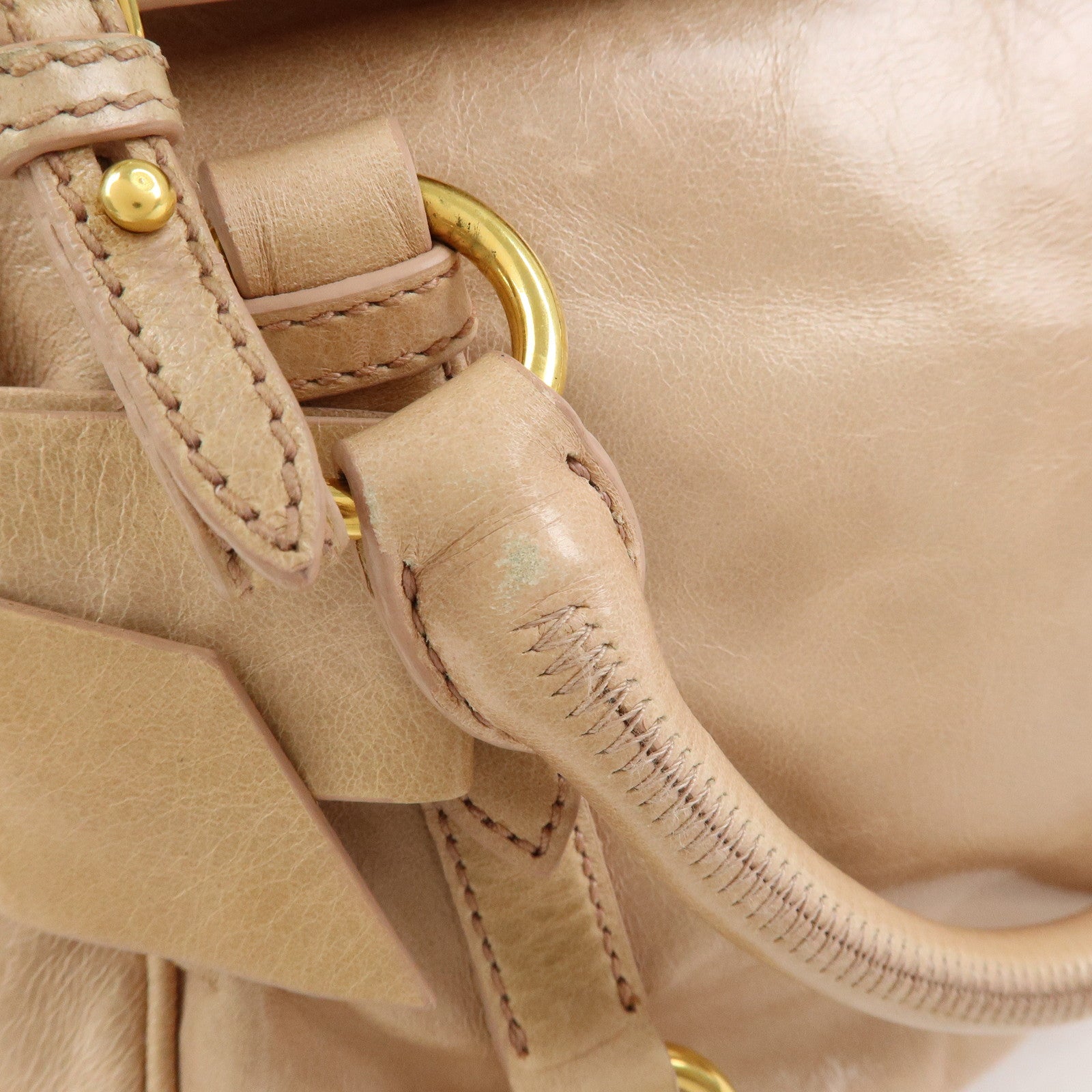 MIU MIU Leather Side Ribbon 2Way Bag Hand Bag Shoulder Bag Beige