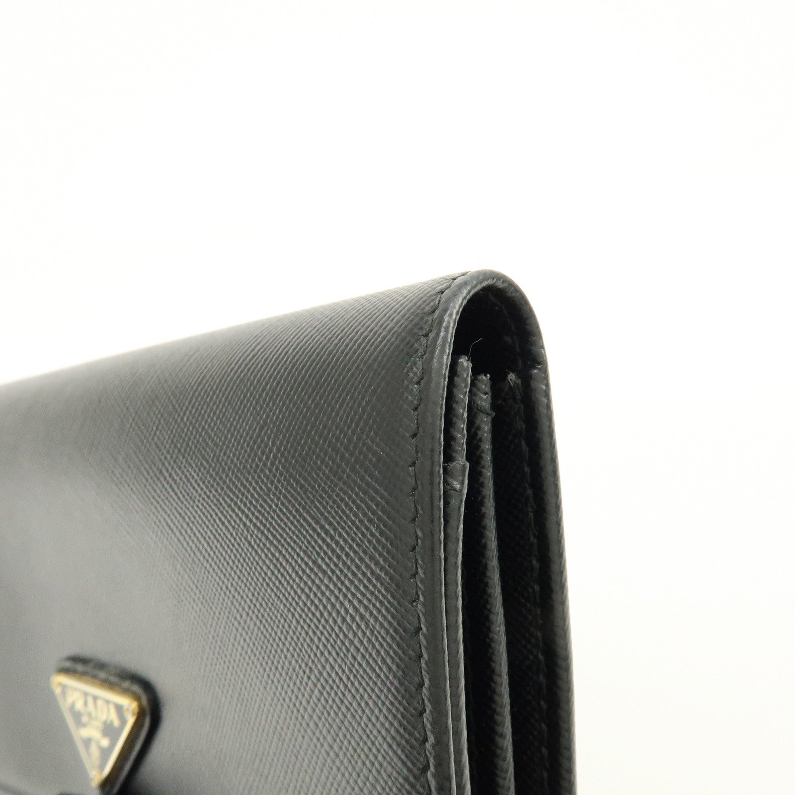 PRADA Triangle Logo Saffiano Leather Bi-fold Flap Wallet Black