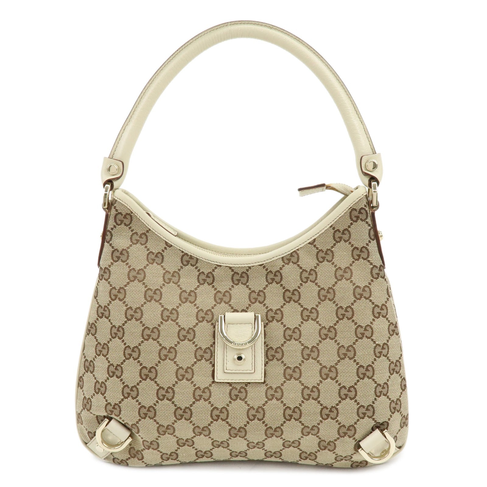 Gucci Abbey GG Canvas Leather Shoulder Bag Beige White 130738