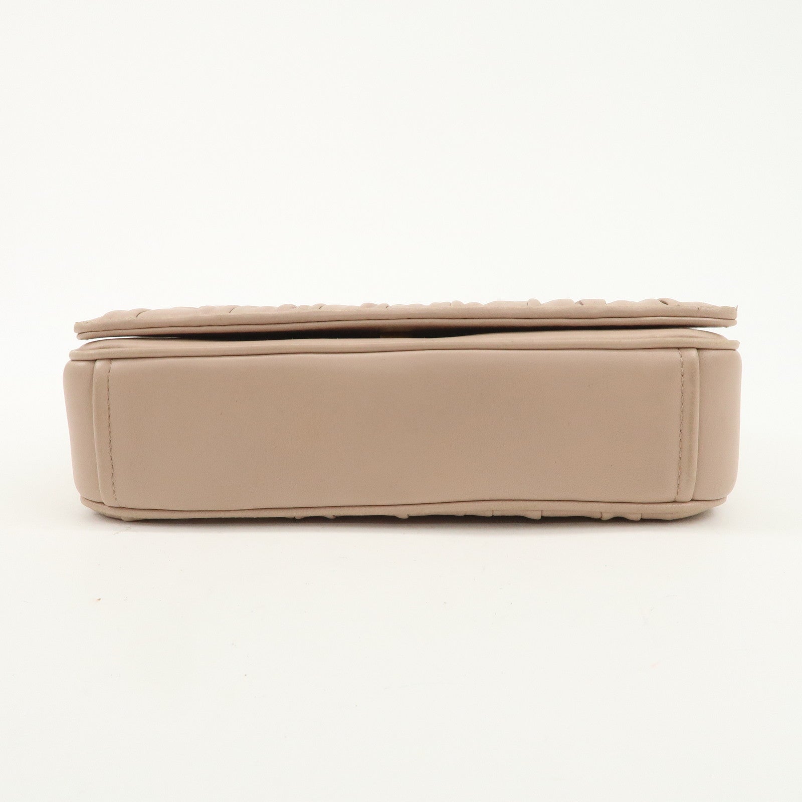 PRADA Logo Leather Gathered Chain Shoulder Bag Pink Beige 1BD147