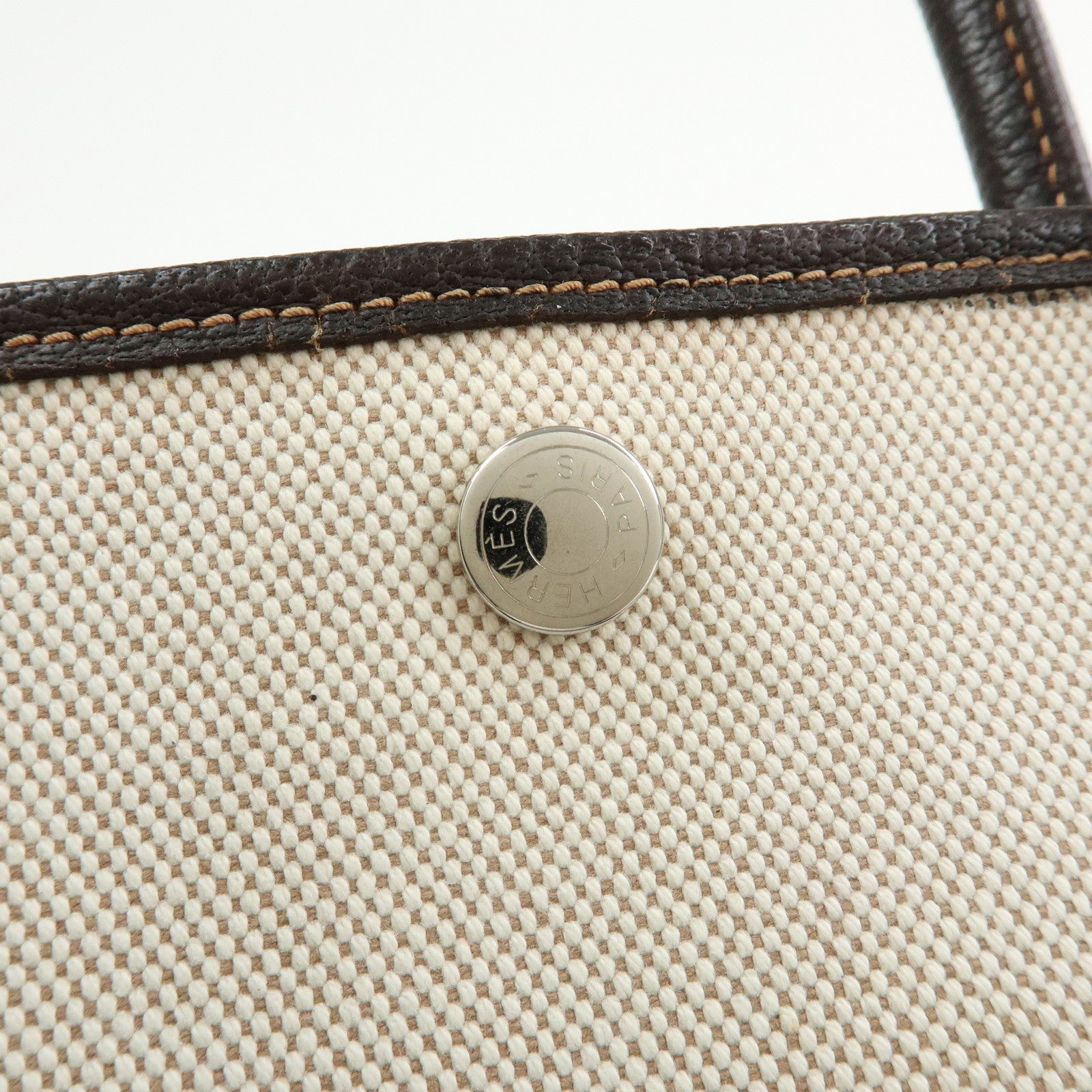 HERMES Canvas Leather Garden Party PM 笆。I Stamped Tote Bag Beige