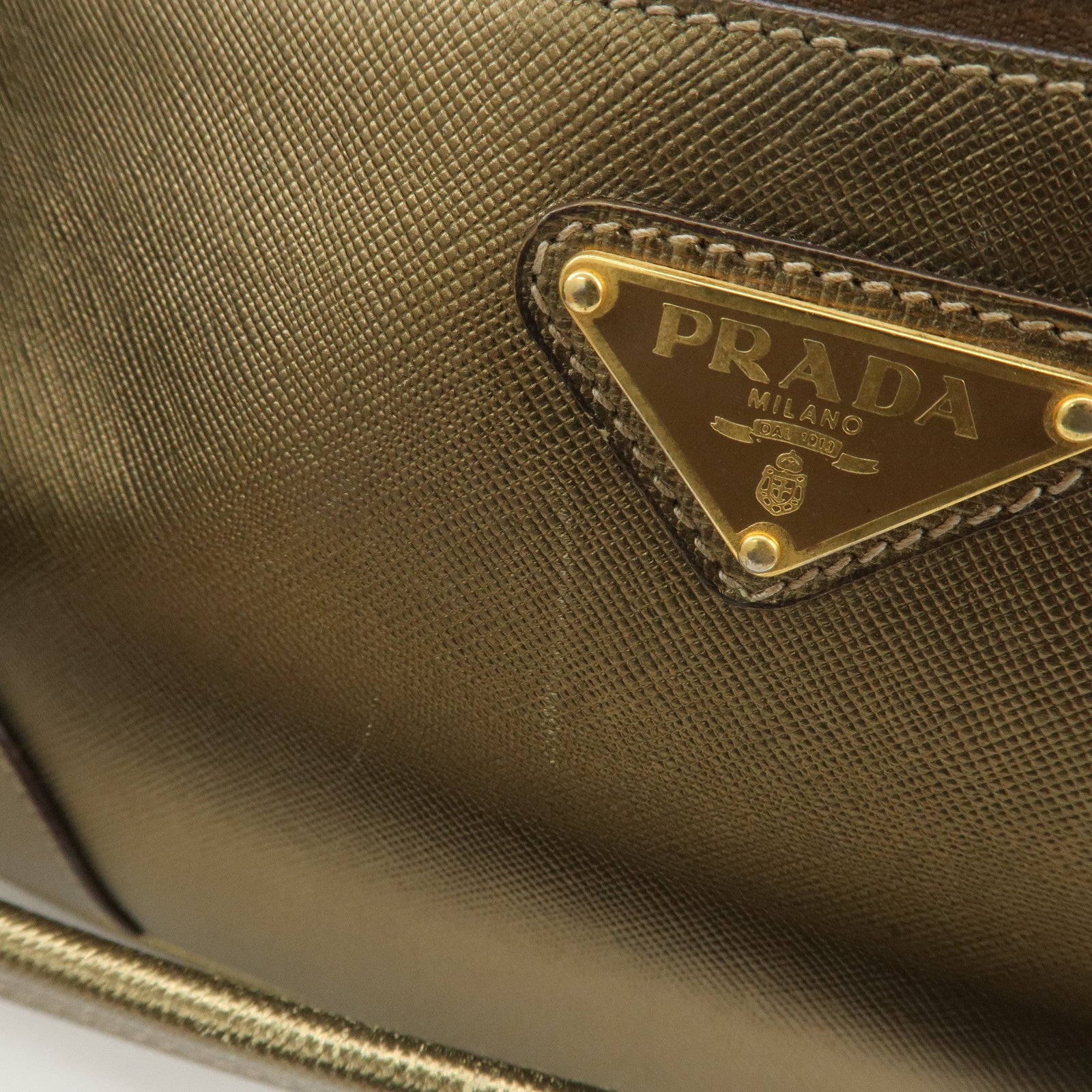 PRADA Triangle Logo Saffiano Leather Shoulder Bag Hand Bag Gold