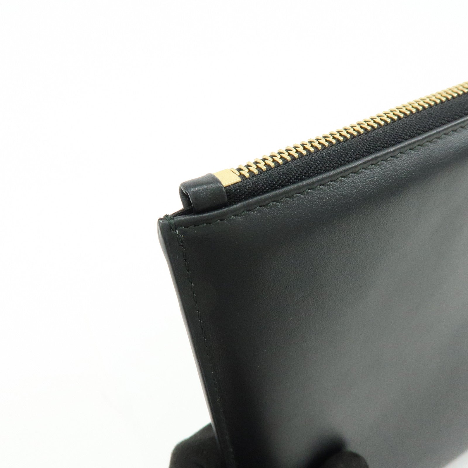 Ferragamo Gancini Leather Clutch Bag Pouch Cosmetic Bag Black