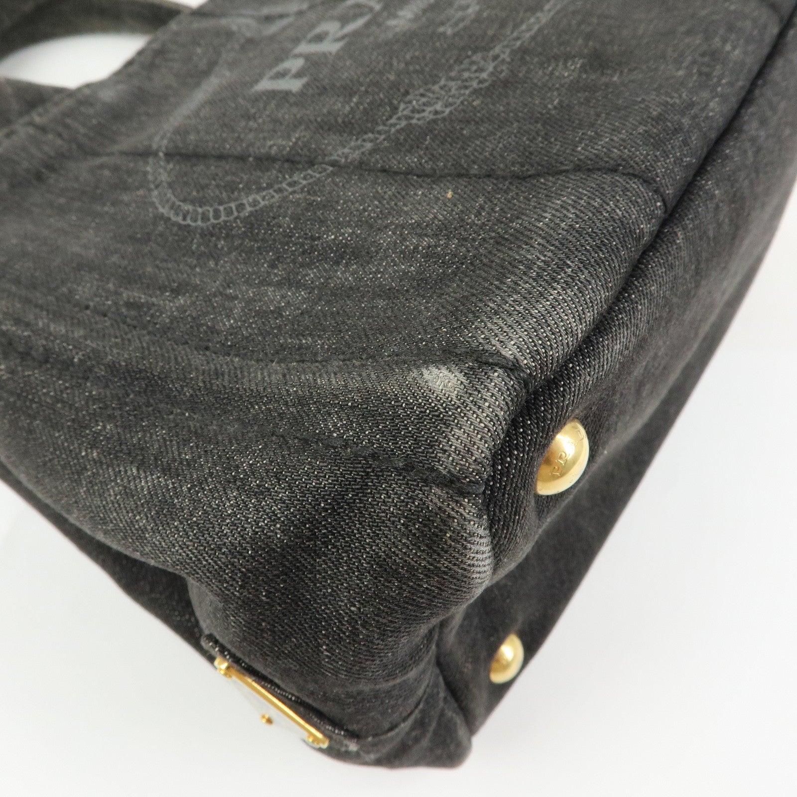 PRADA Triangle Logo Canapa Mini Denim 2Way Hand Bag Black 1BG439