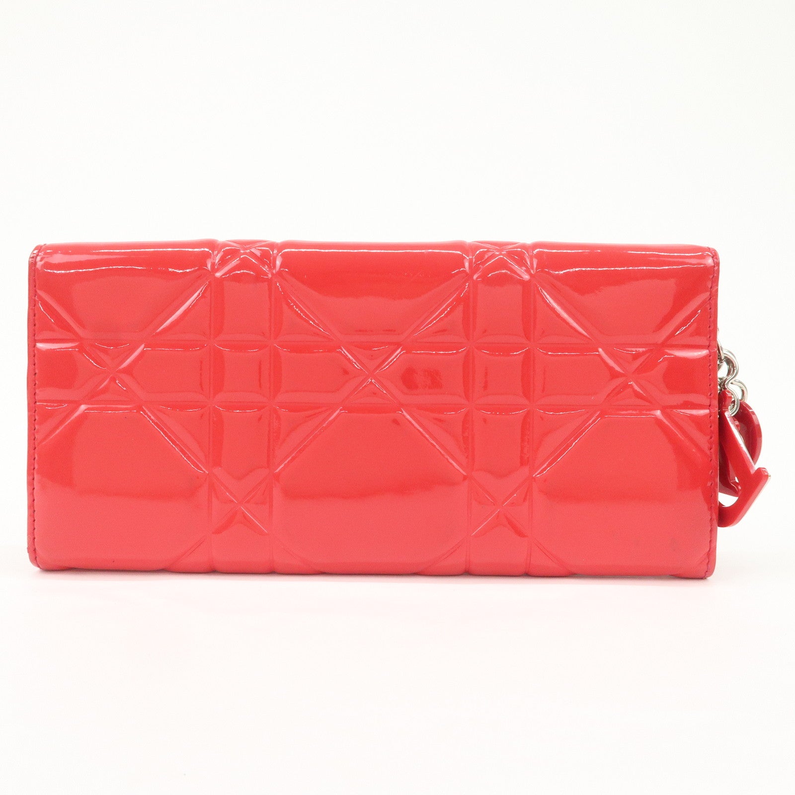Christian Dior Cannage Patent Leather Bi-Fold Long Wallet Red